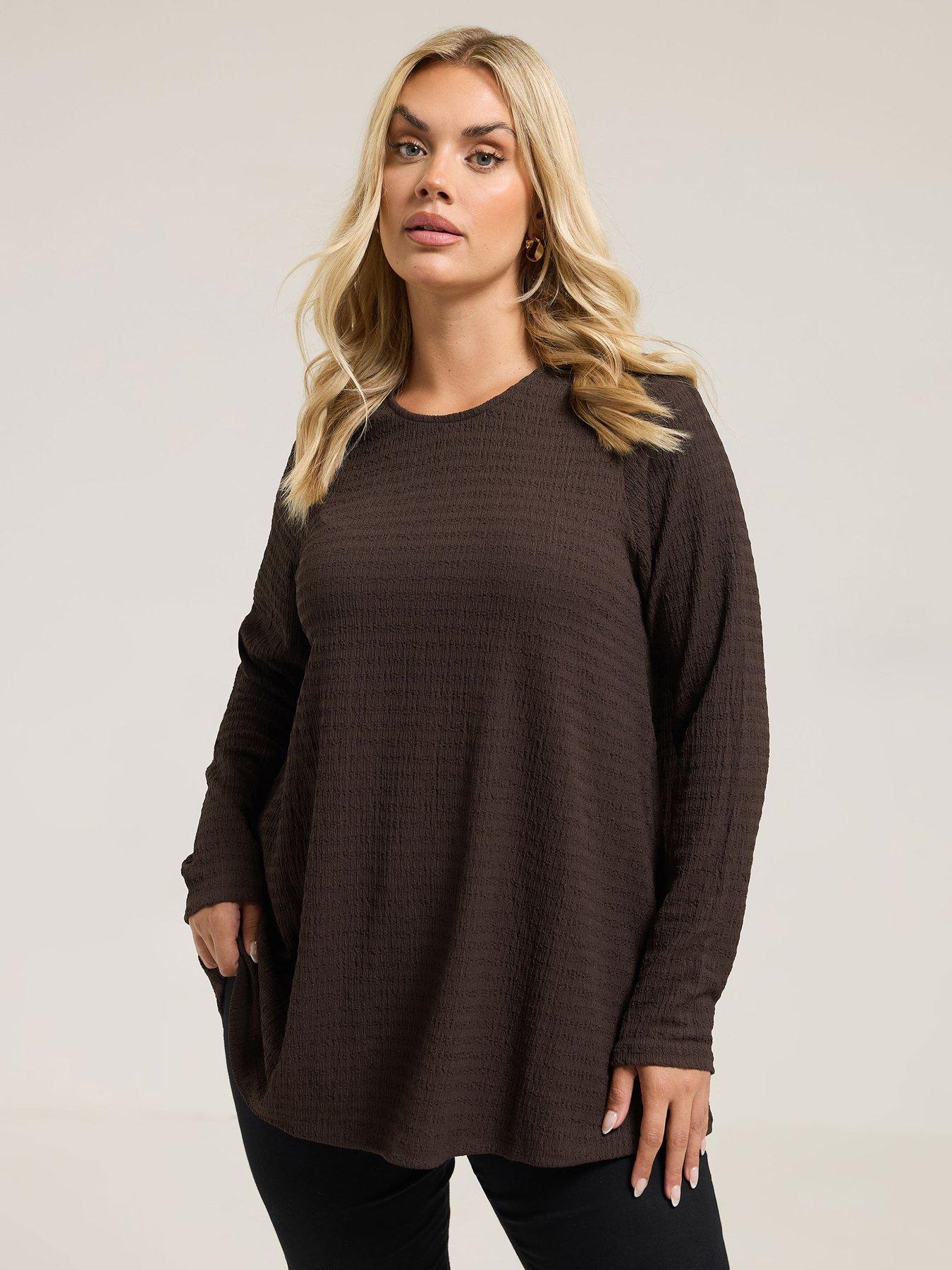 yours-curve-textured-long-sleeve-swing-top-brown