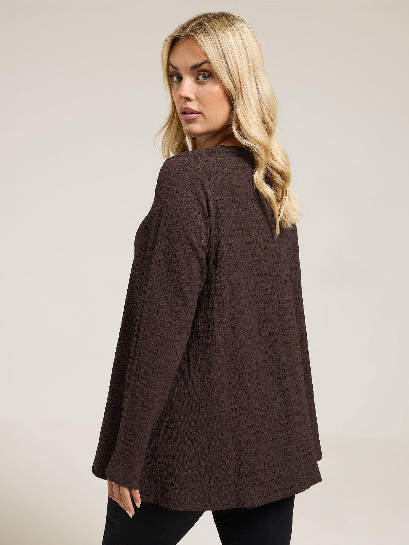 yours-curve-textured-long-sleeve-swing-top-brownstillFront