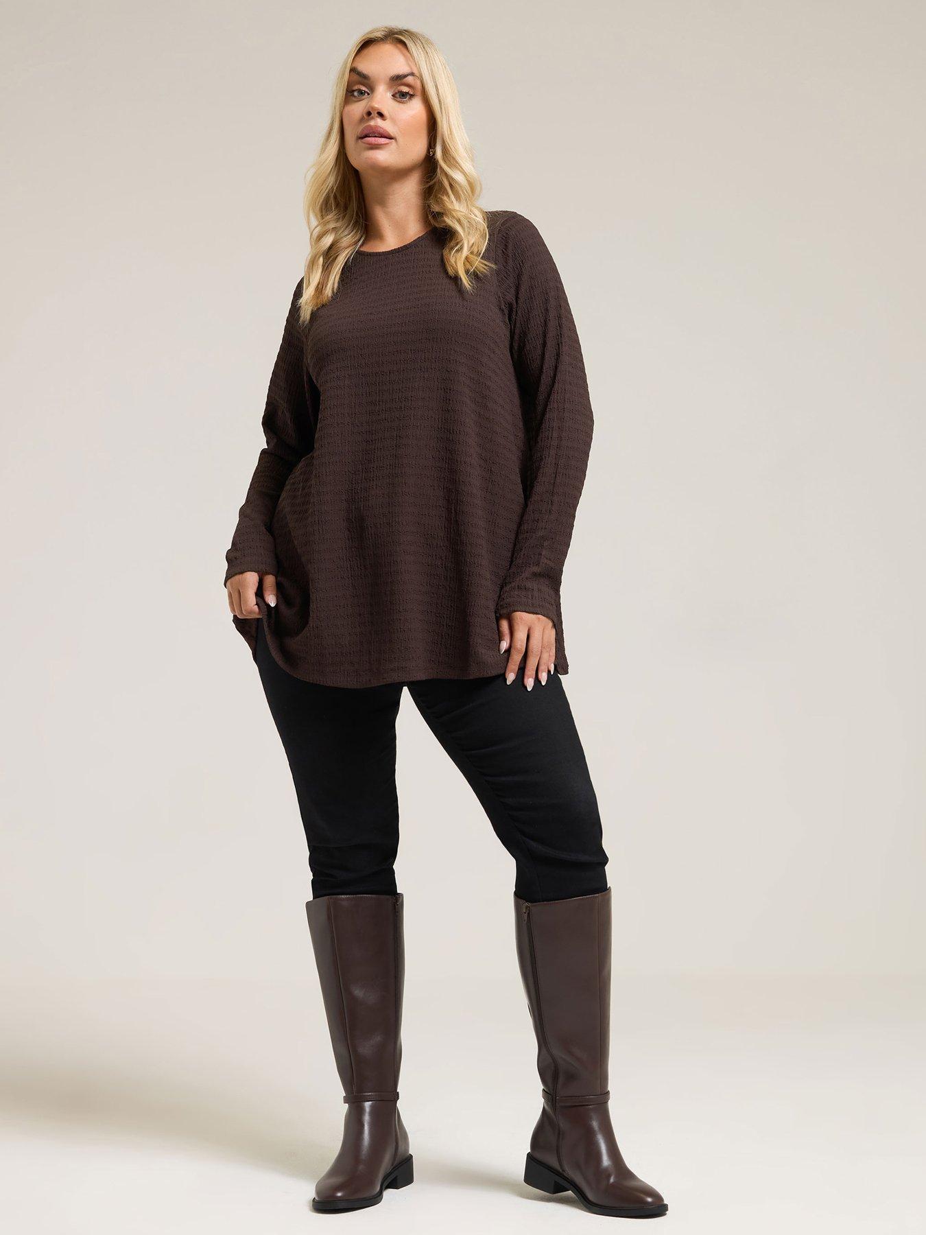 yours-curve-textured-long-sleeve-swing-top-brownback