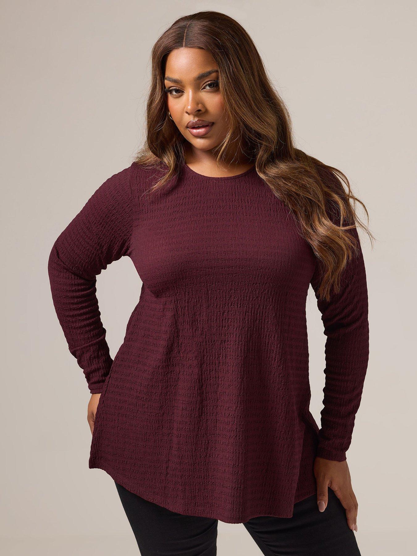 yours-curve-textured-long-sleeve-swing-top-red