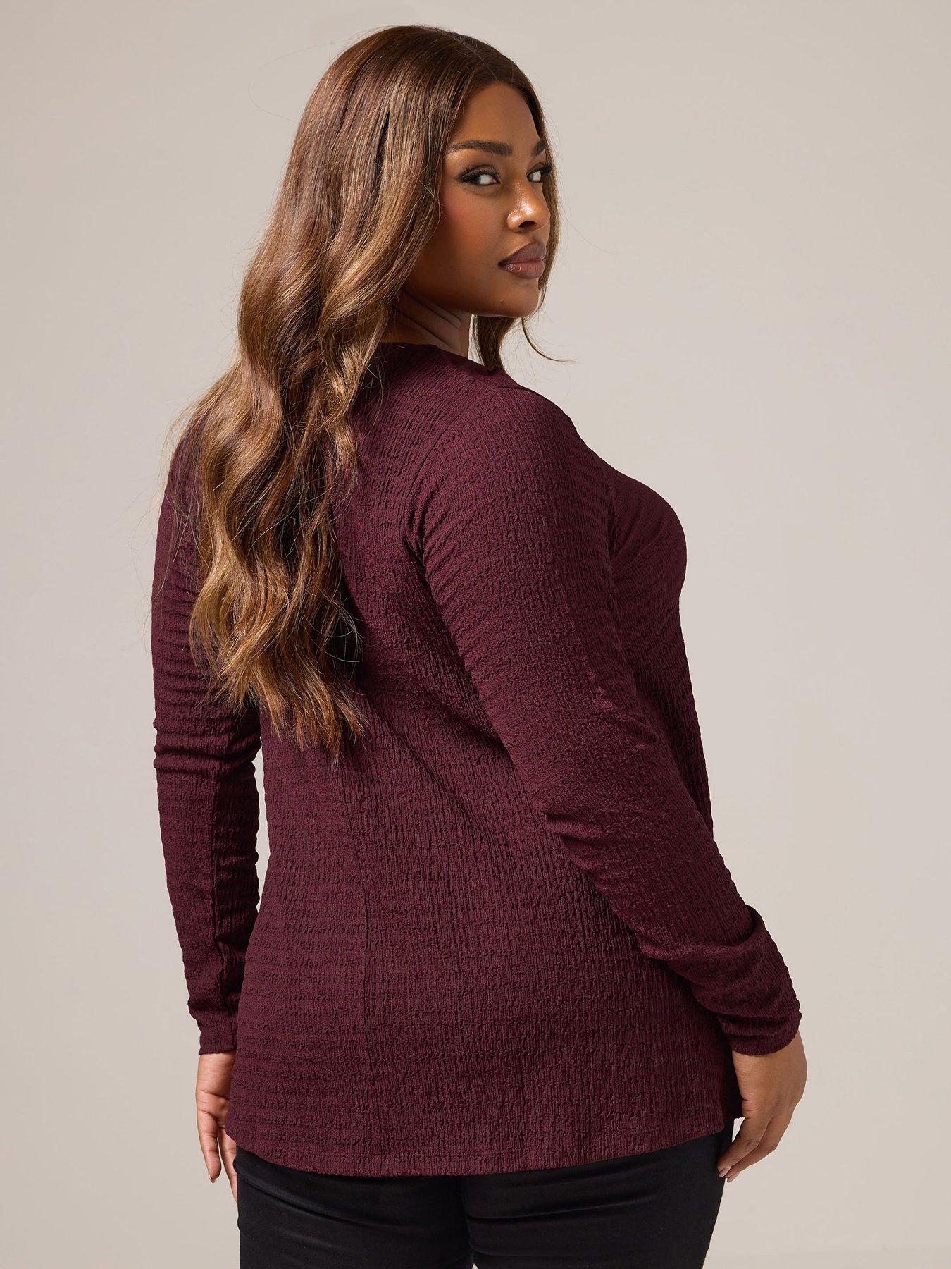 yours-curve-textured-long-sleeve-swing-top-redstillFront