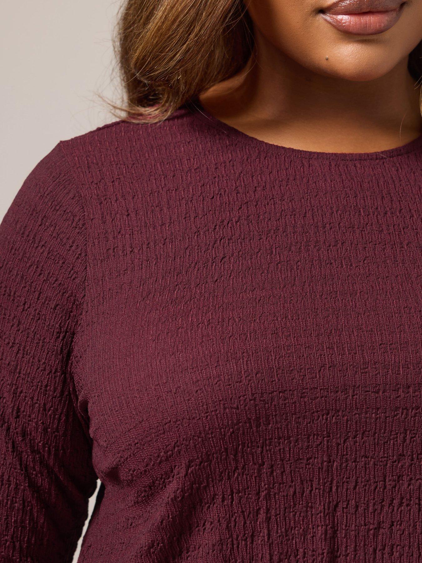 yours-curve-textured-long-sleeve-swing-top-redoutfit