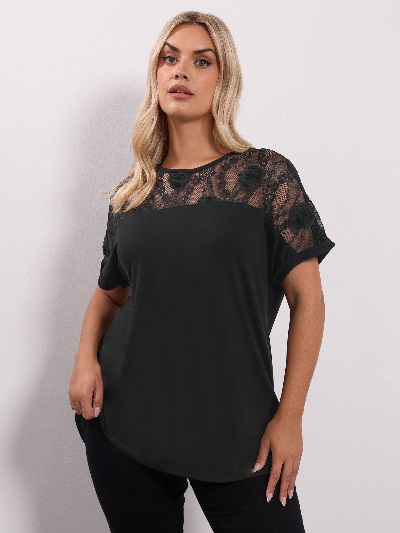 Yours Curve Grown On Sleeve T-shirt - Black