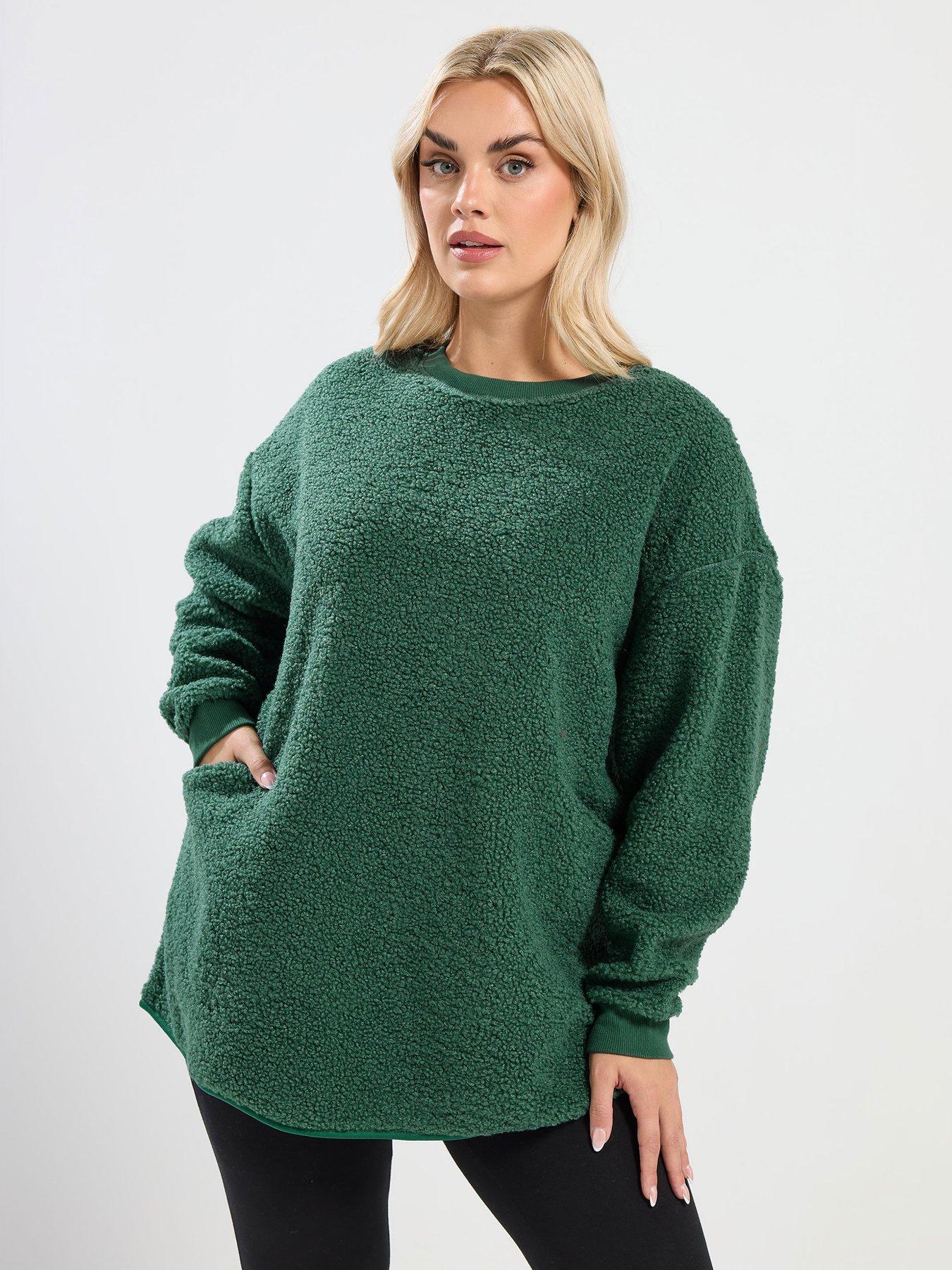yours-curve-crew-neck-borg-fleece-jumper-green