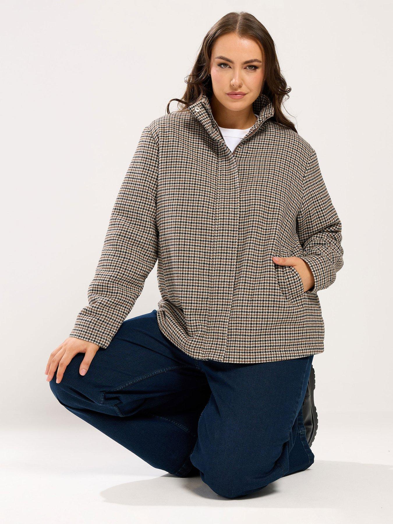 Image 1 of 5 of Yours Curve Checked Jacket - Black