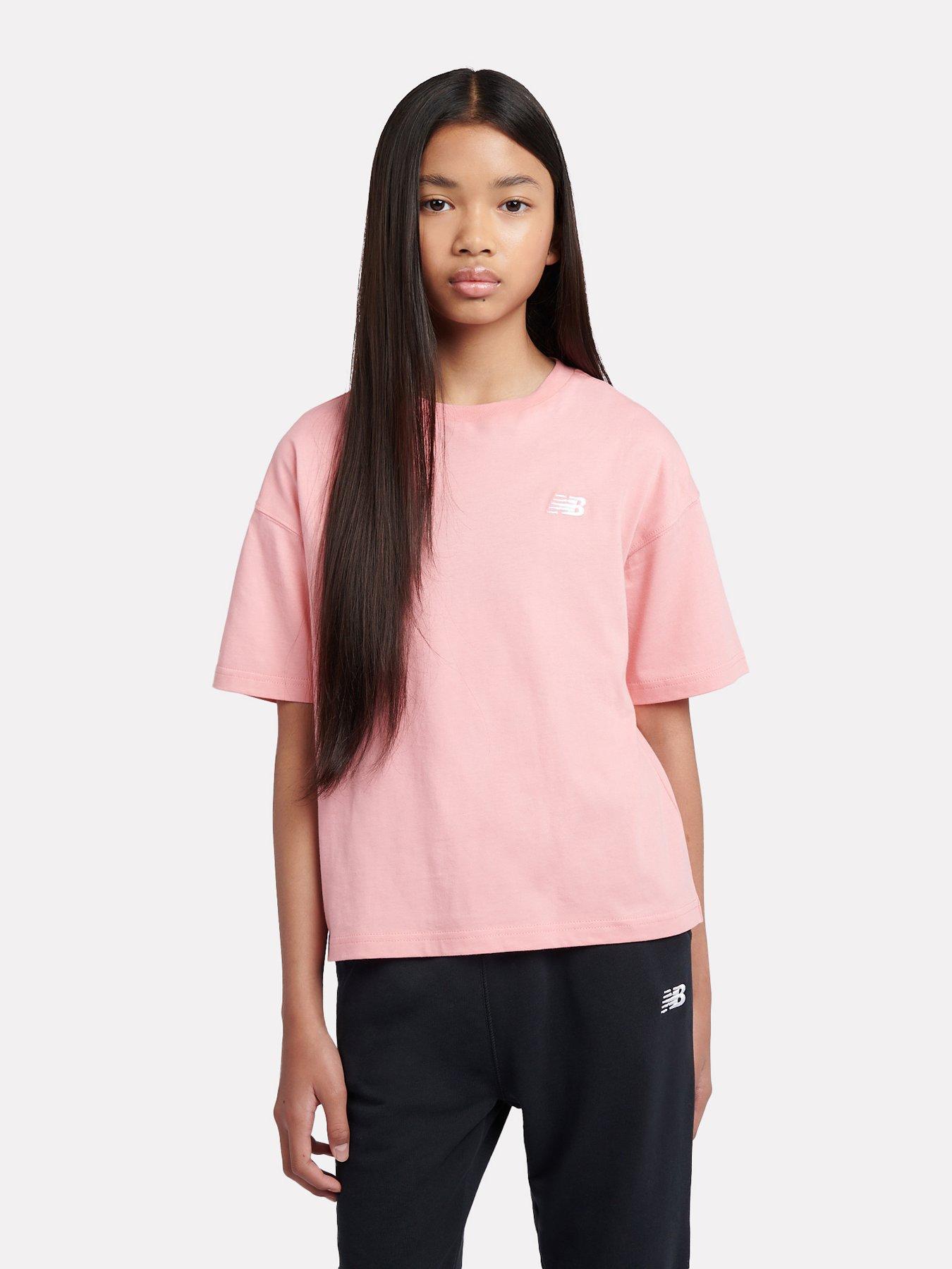 New Balance Junior Girls Embroidered Short Sleeve T-Shirt - Pink
