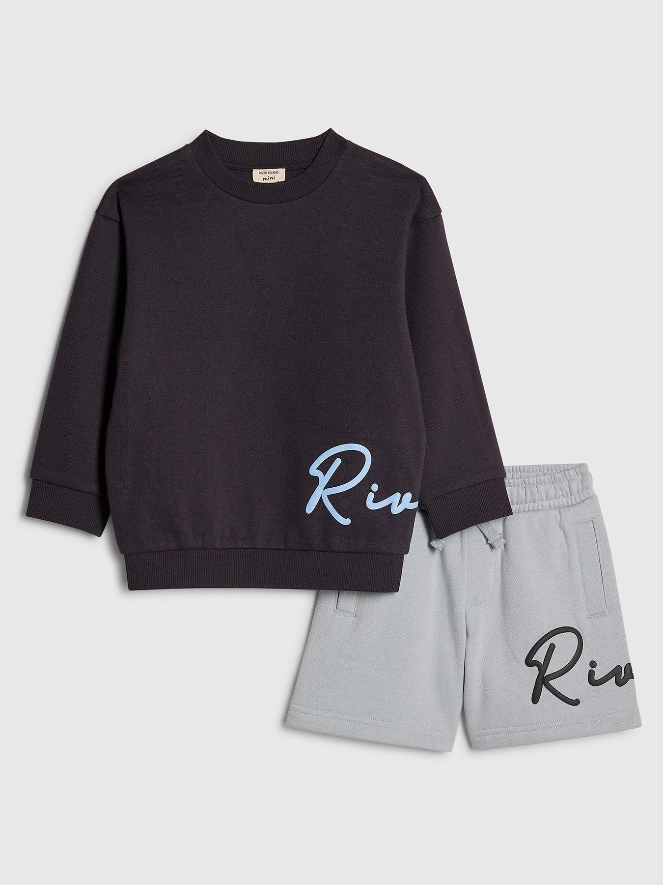 River Island Mini Mb Crew Short Set - Navy