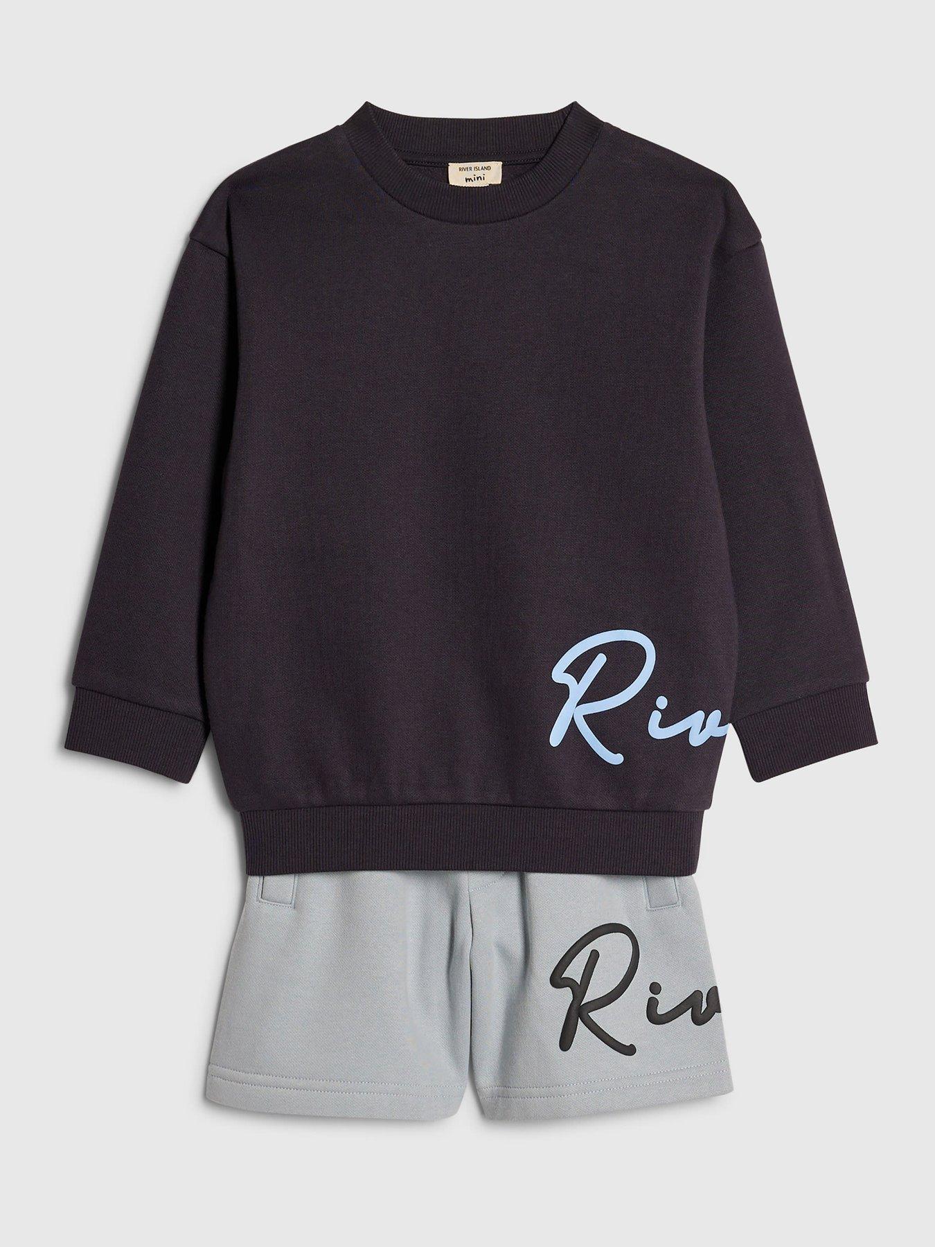 Image 3 of 5 of River Island Mini Mb Crew Short Set - Navy
