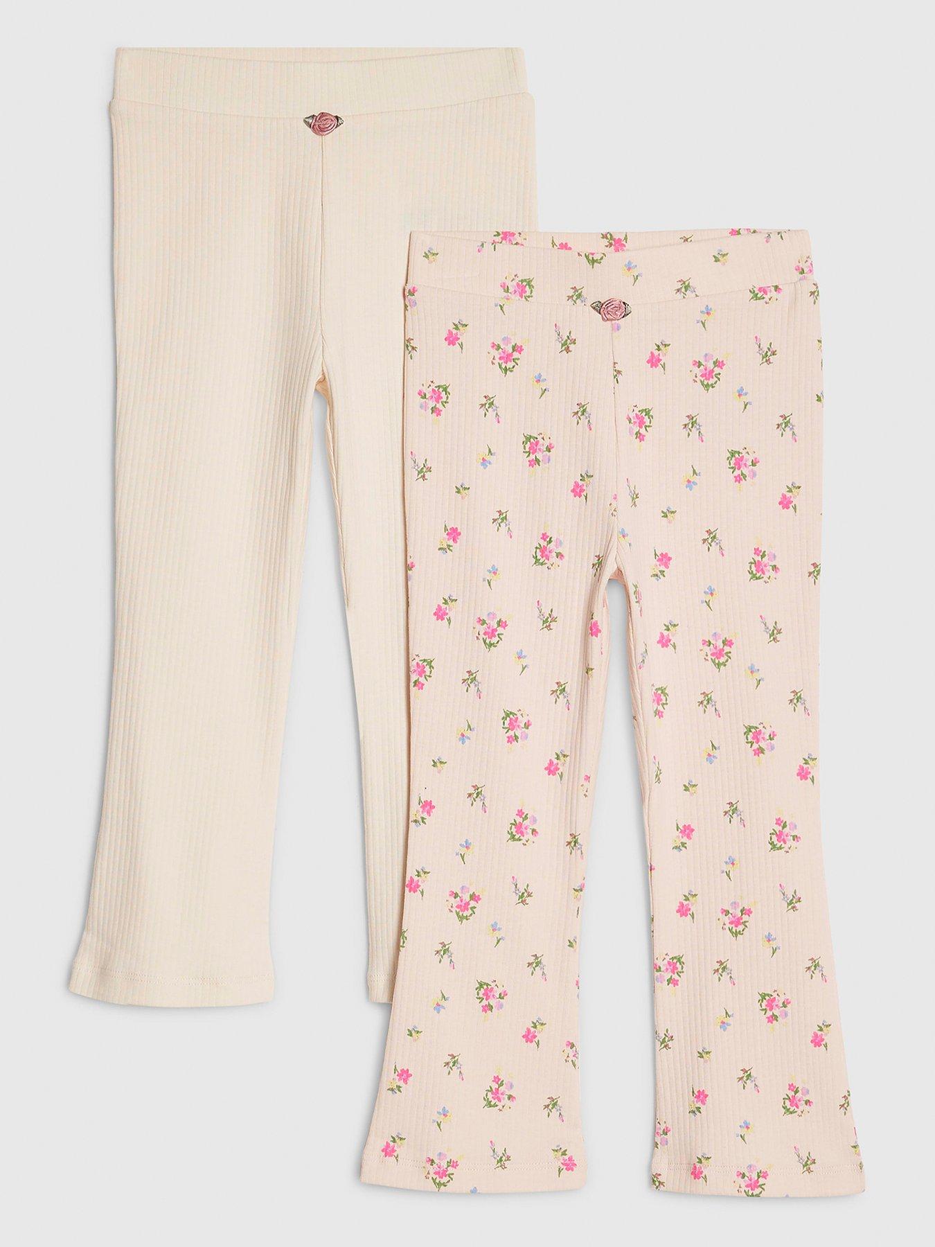 River Island Mini Girls Rib Floral Pack Of 2 Leggings - Pink