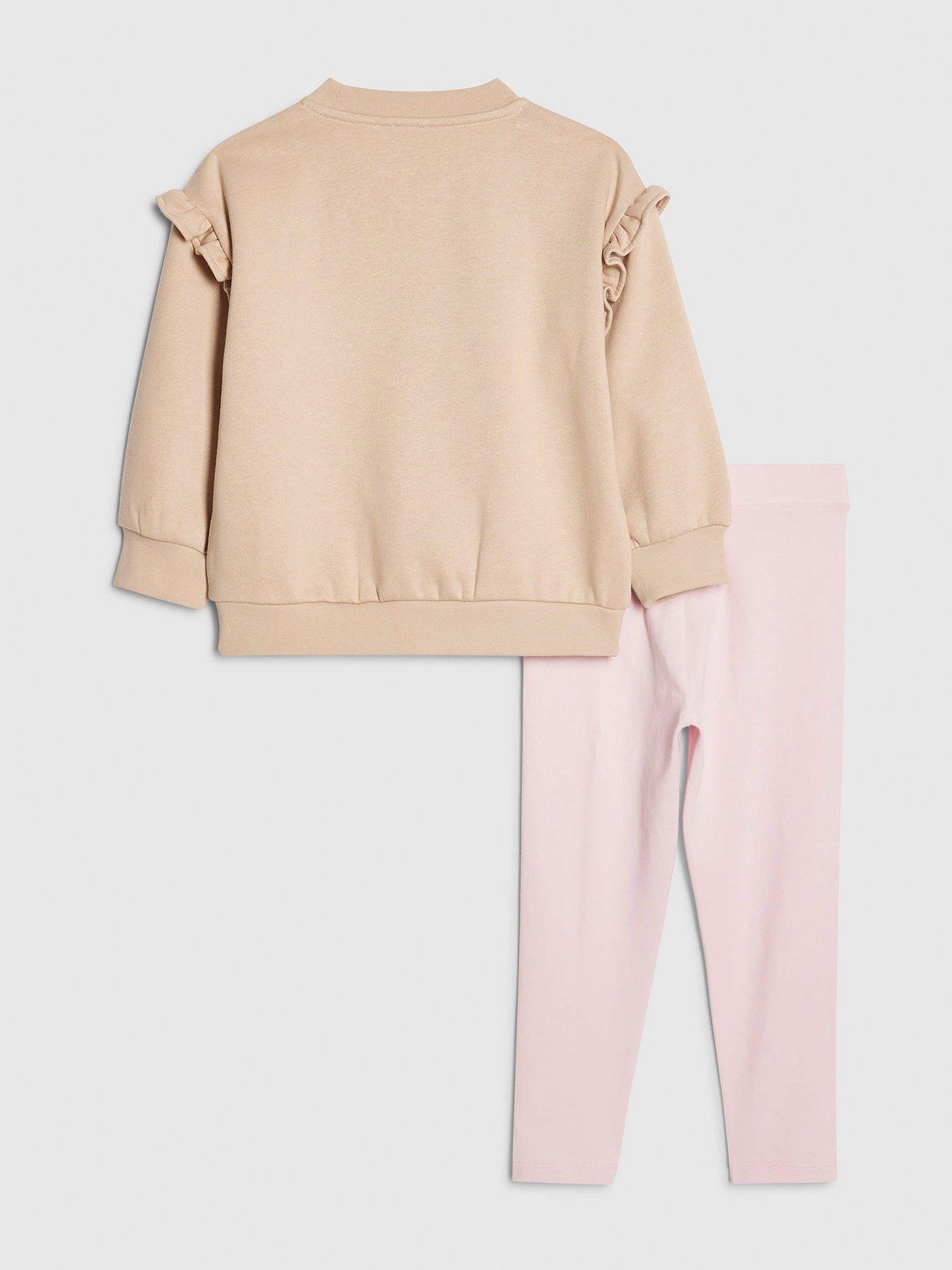 Image 2 of 5 of River Island Mini Girls Bow Hat Bear Sweatshirt Set - Beige