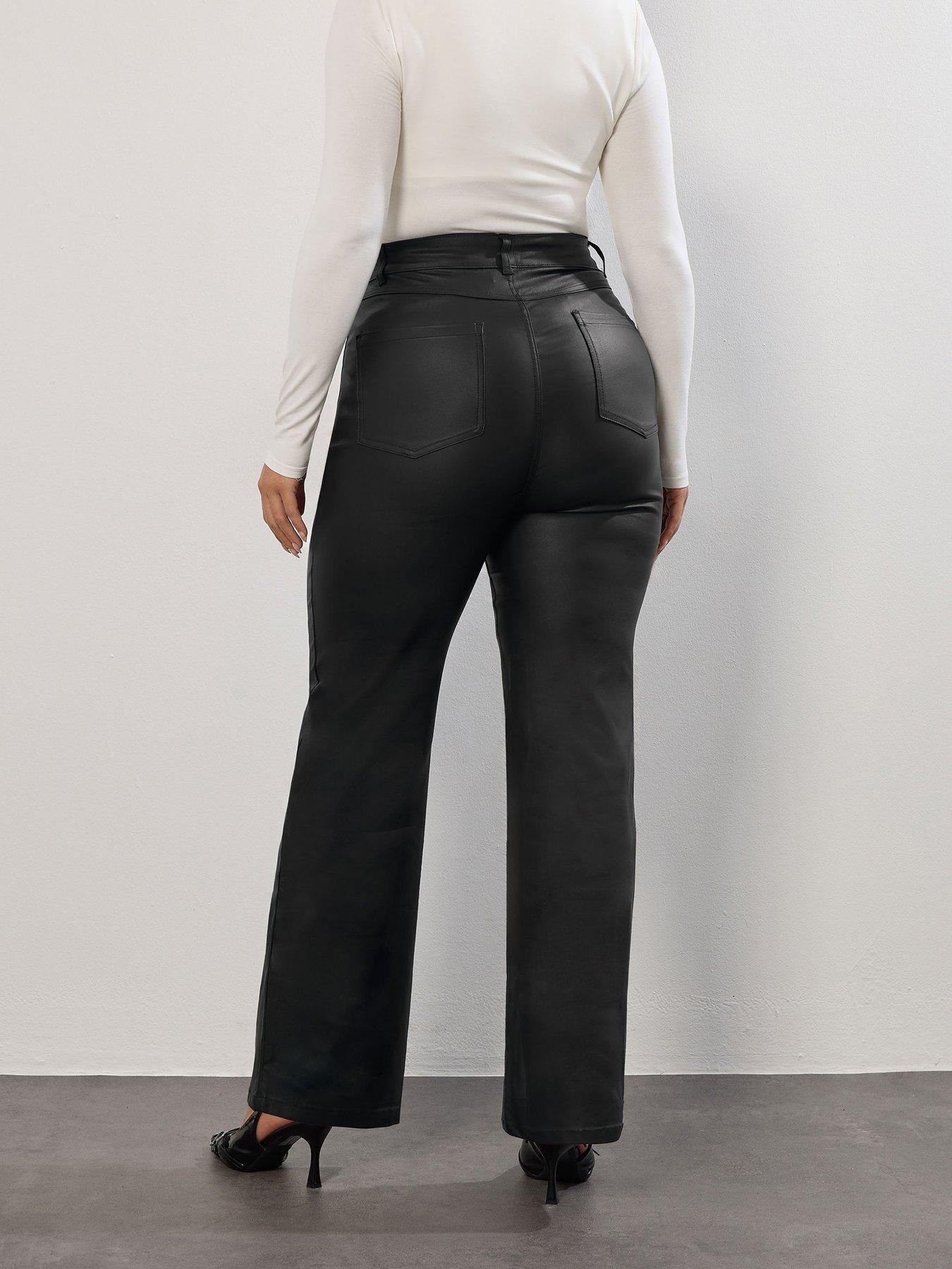 yours-curve-coated-wide-leg-trouser-blackstillFront