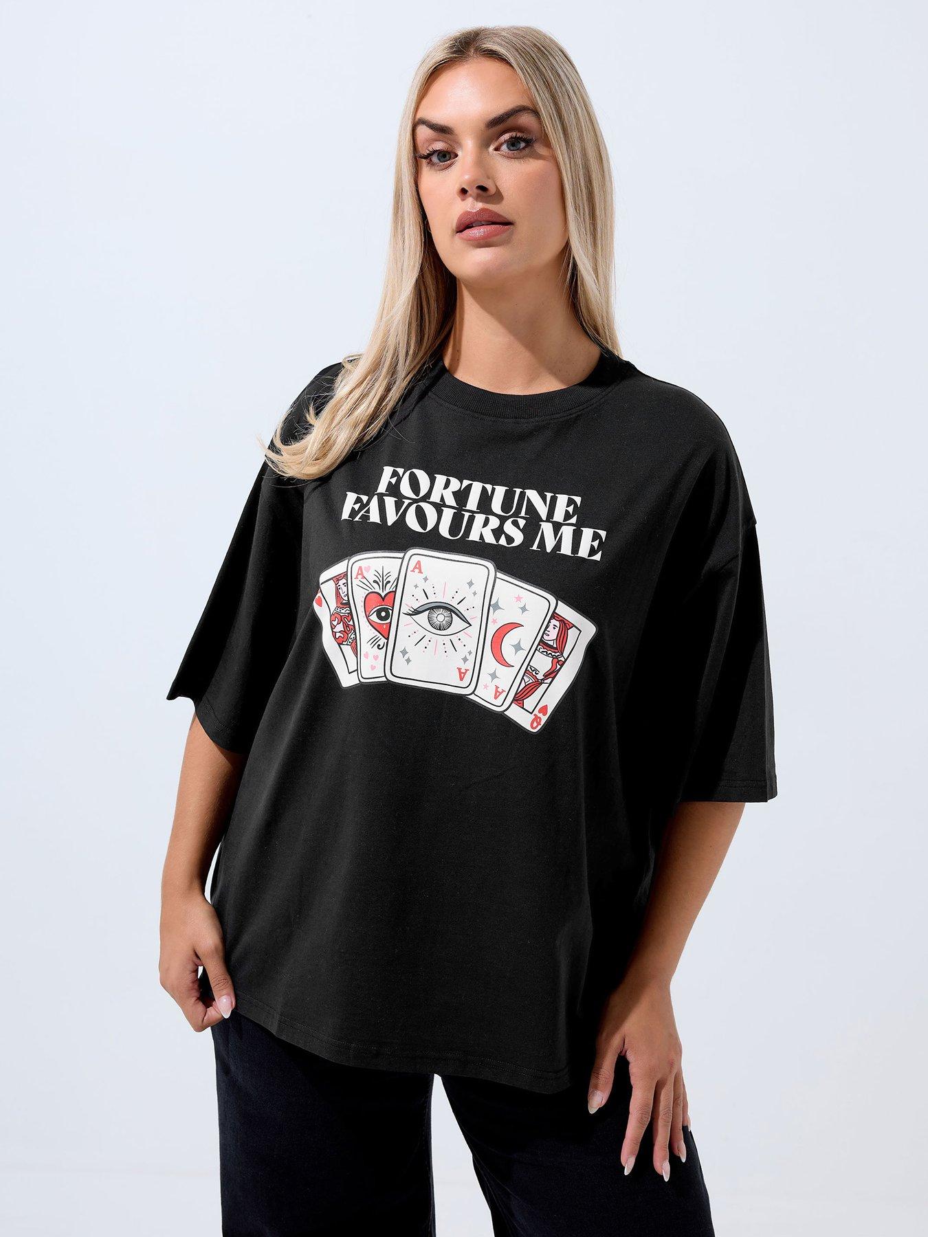 Yours Curve Fortune Card T-shirt - Black