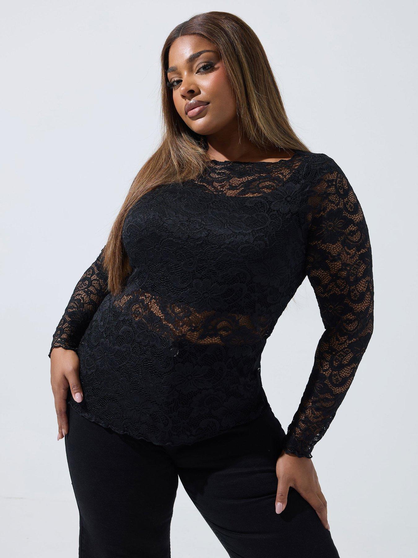 yours-curve-long-sleeve-lace-top-blackfront