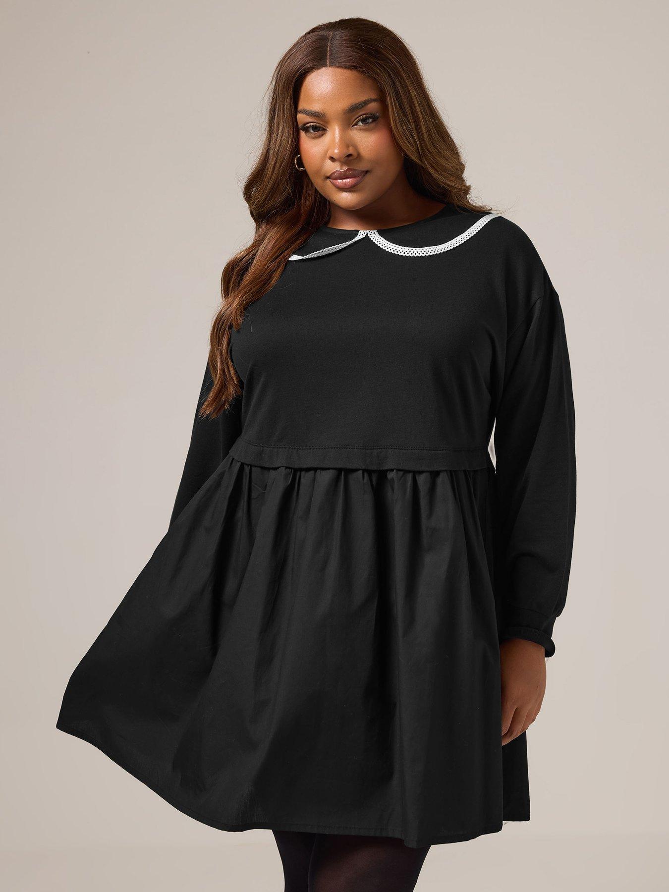Yours Curve Poplin Jumper Dress - Black