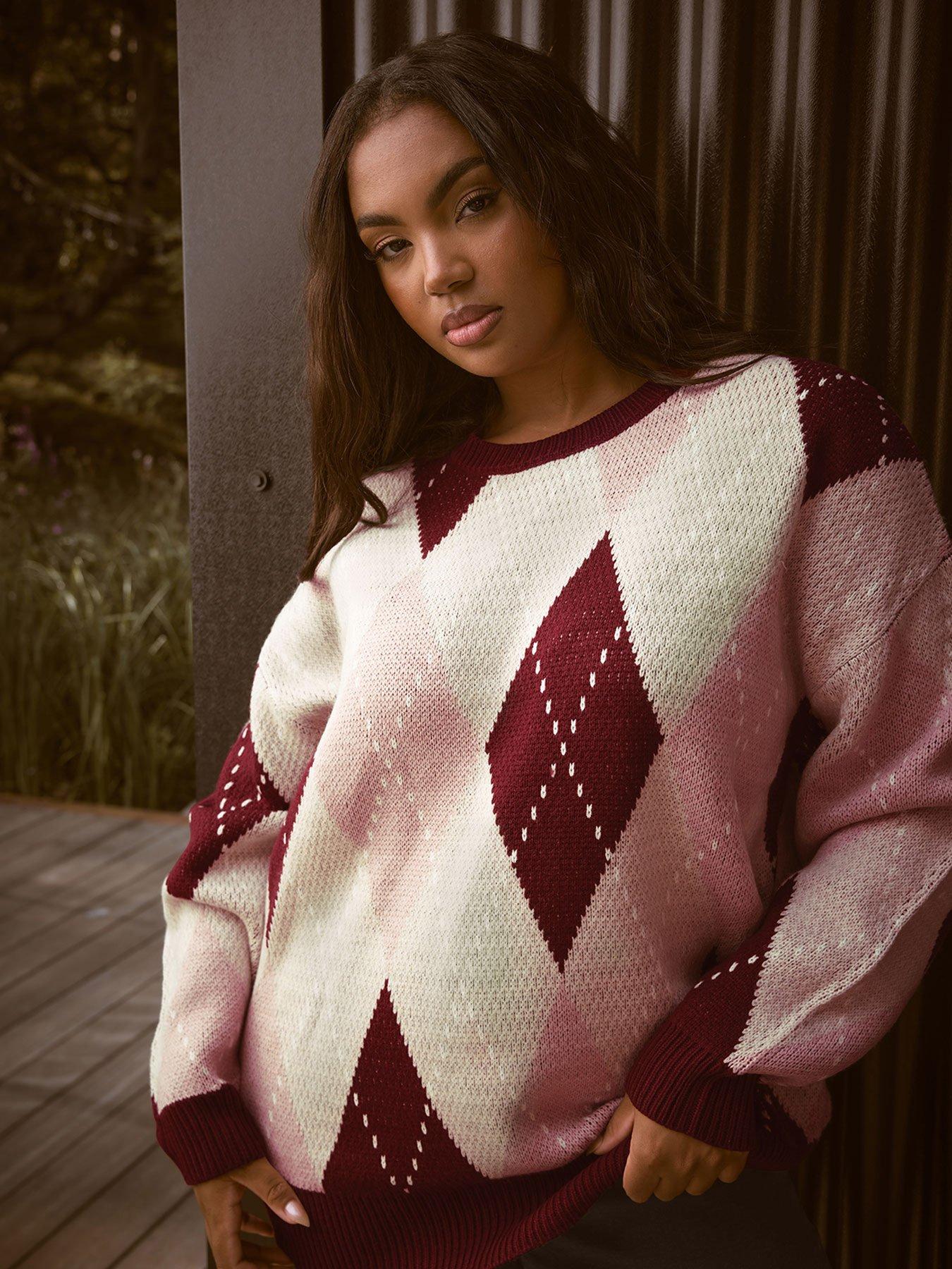 yours-curve-argyle-jumper-red