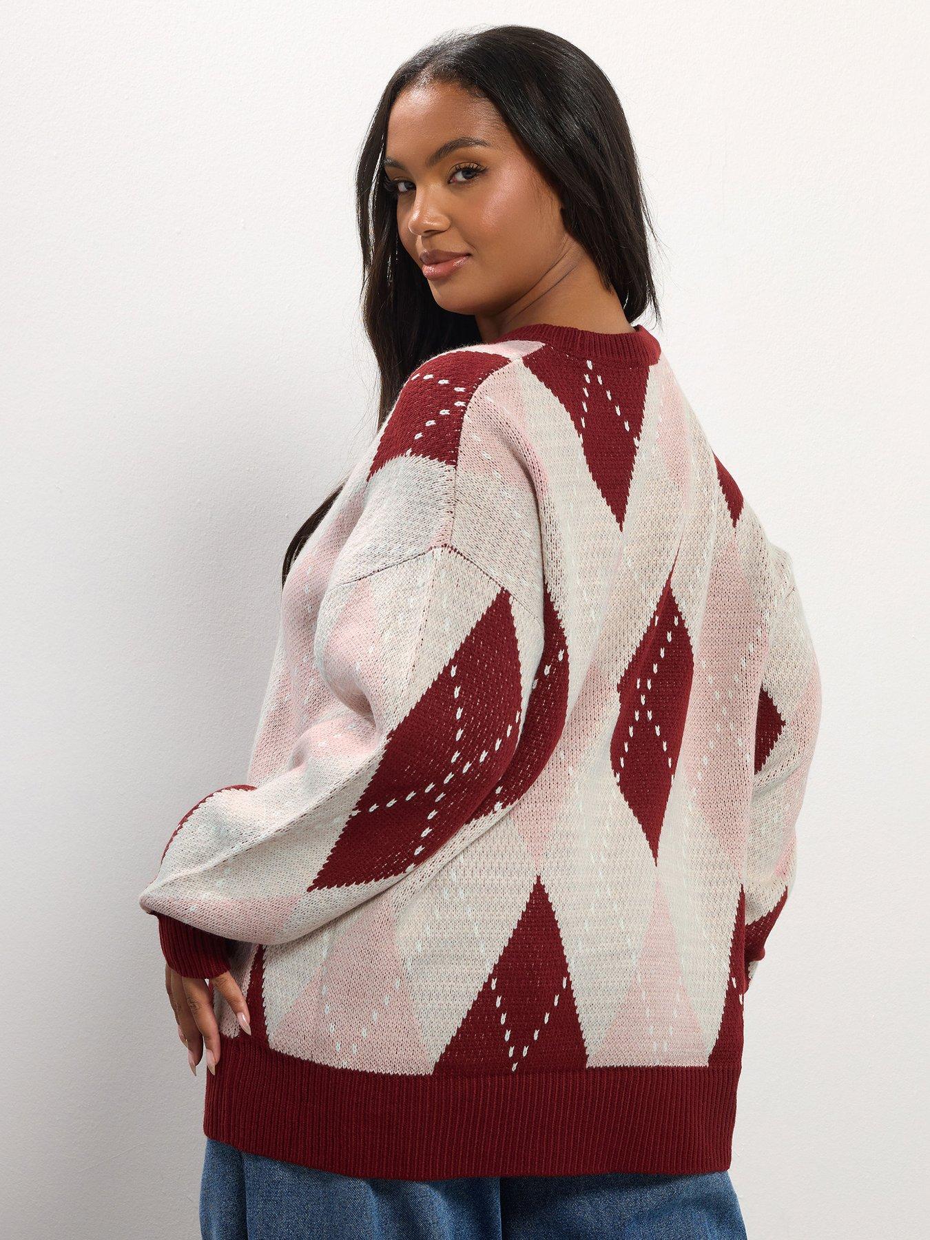 Image 2 of 4 of Yours Curve Argyle Jumper - Red