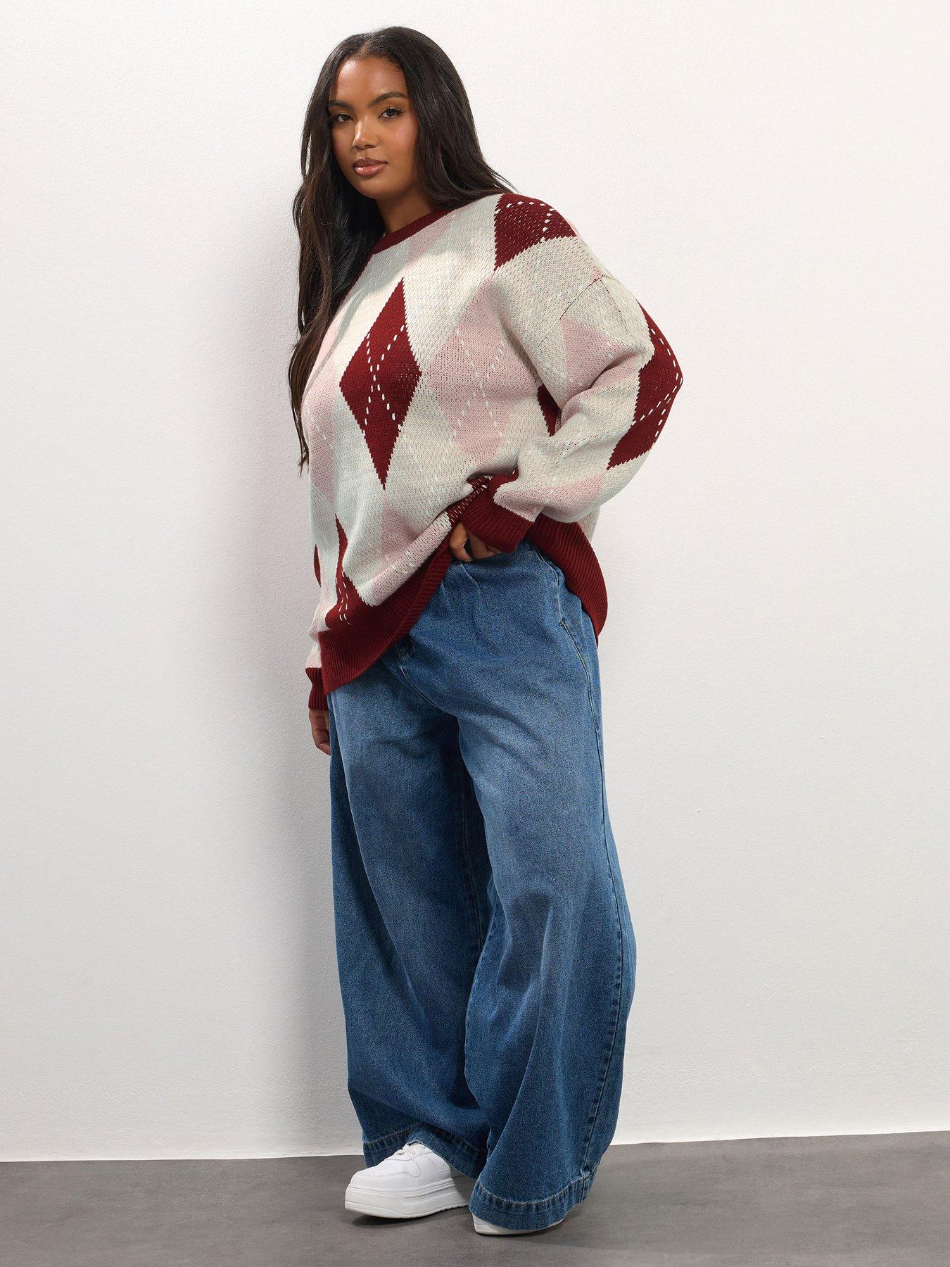 Image 3 of 4 of Yours Curve Argyle Jumper - Red
