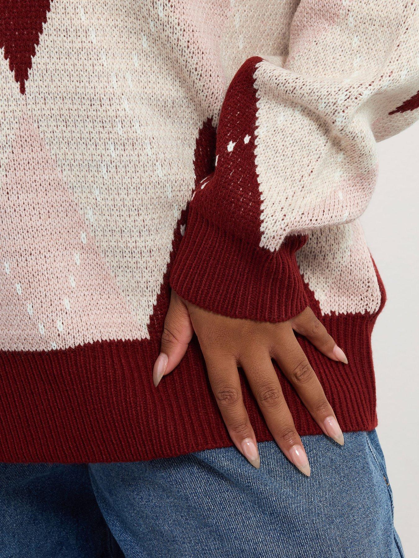 Image 4 of 4 of Yours Curve Argyle Jumper - Red