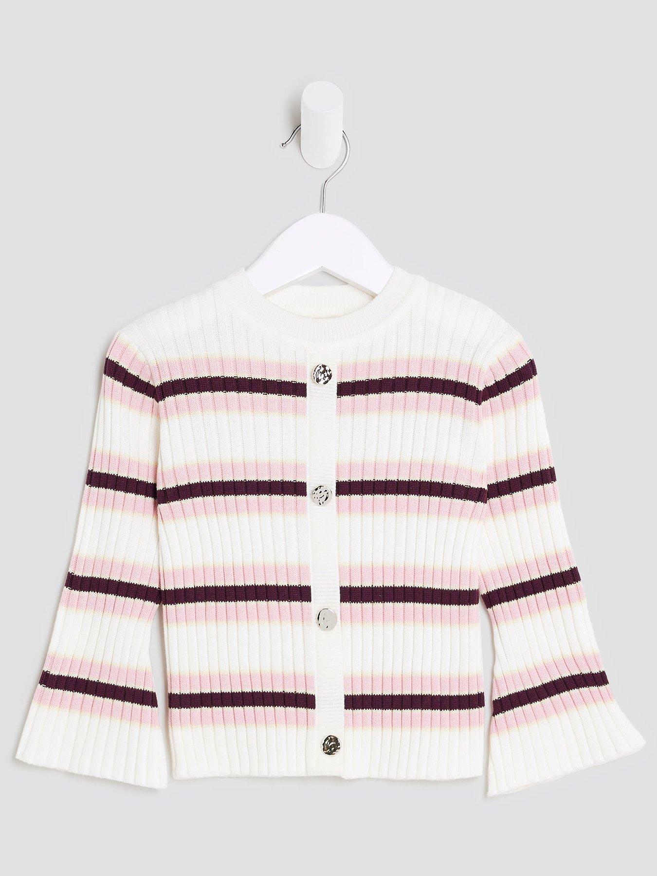 River Island Mini Girls Knitted Striped Cardigan - Cream
