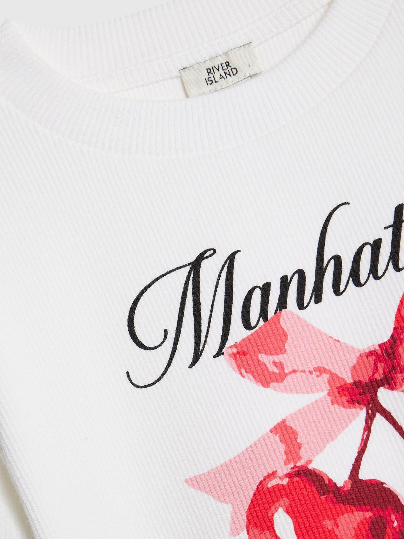 Image 3 of 4 of River Island Older Girls Manhattan Cherry T-Shirt Set - White
