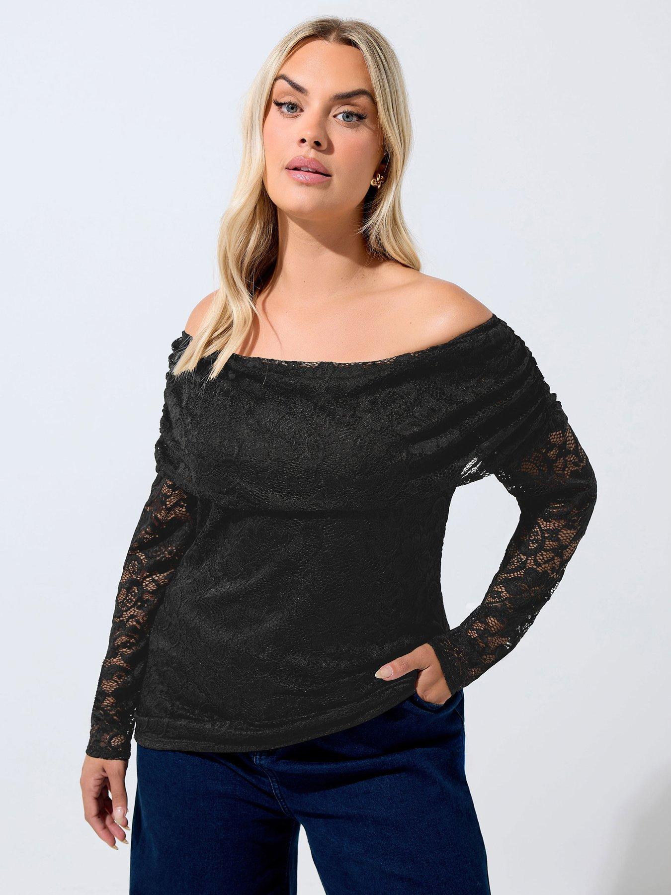 Yours Curve Lace Bardot Top - Black