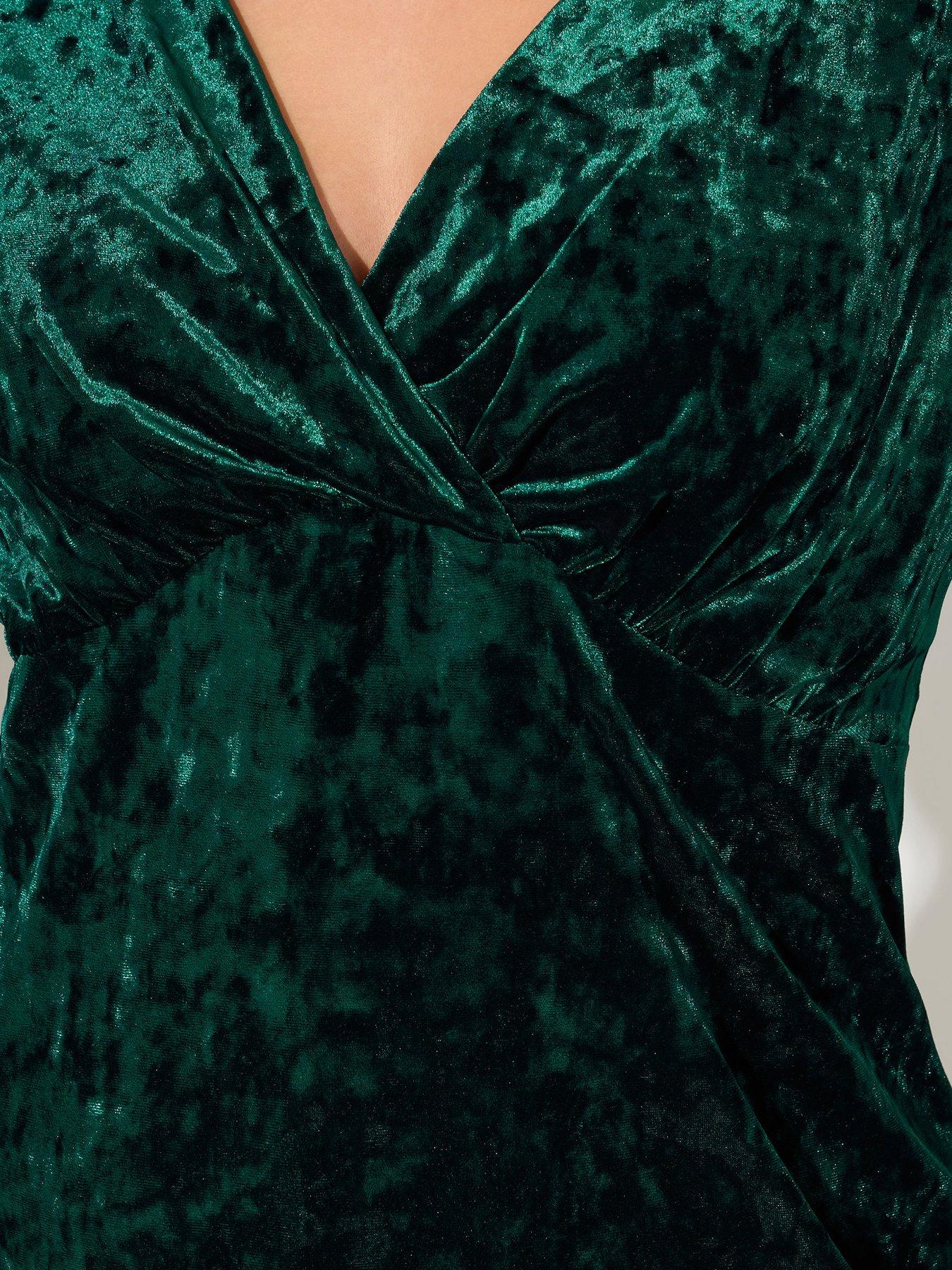 Image 4 of 4 of Yours Curve Velvet V Neck Top - Green