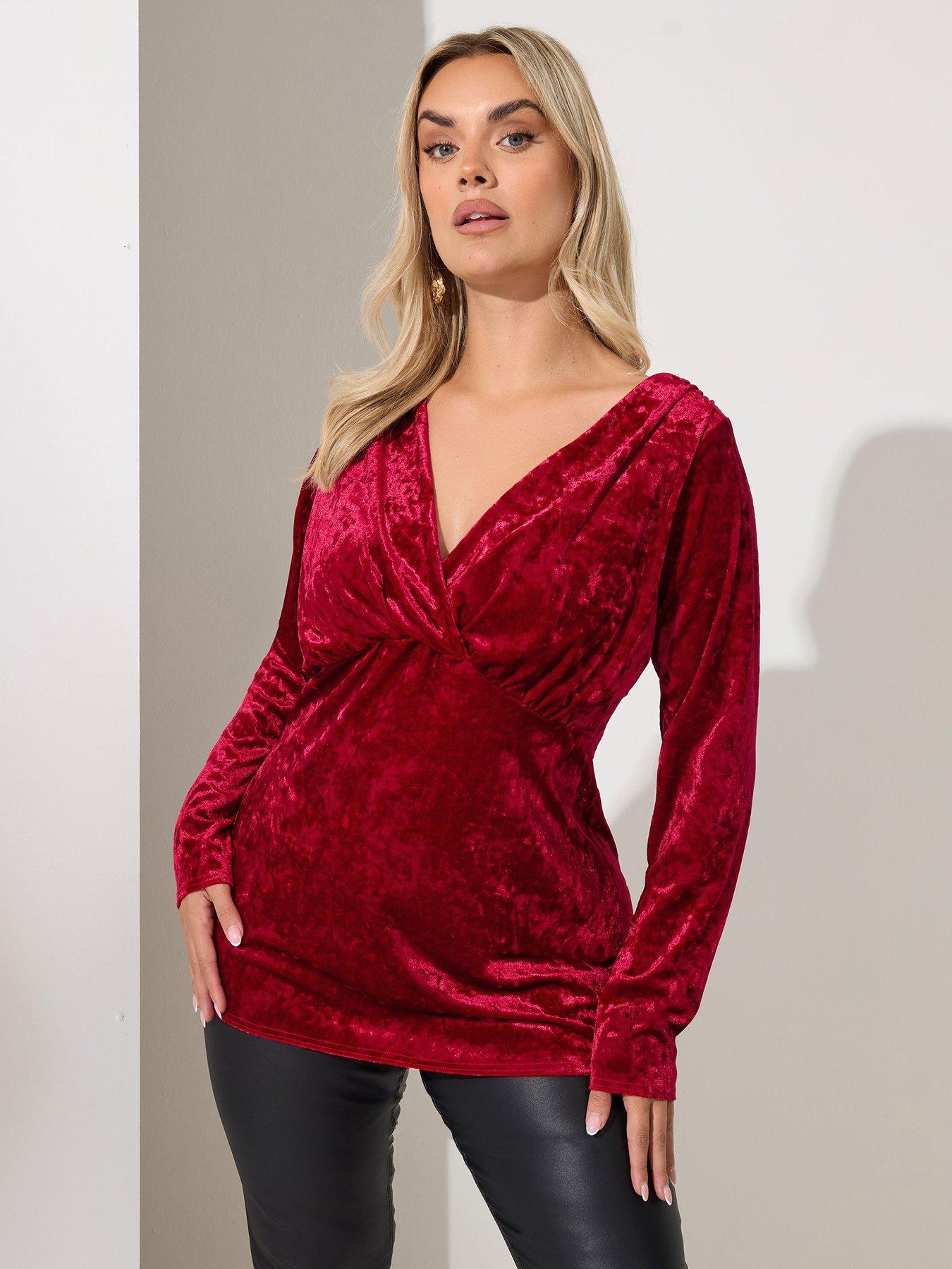 yours-curve-velvet-v-neck-top-red