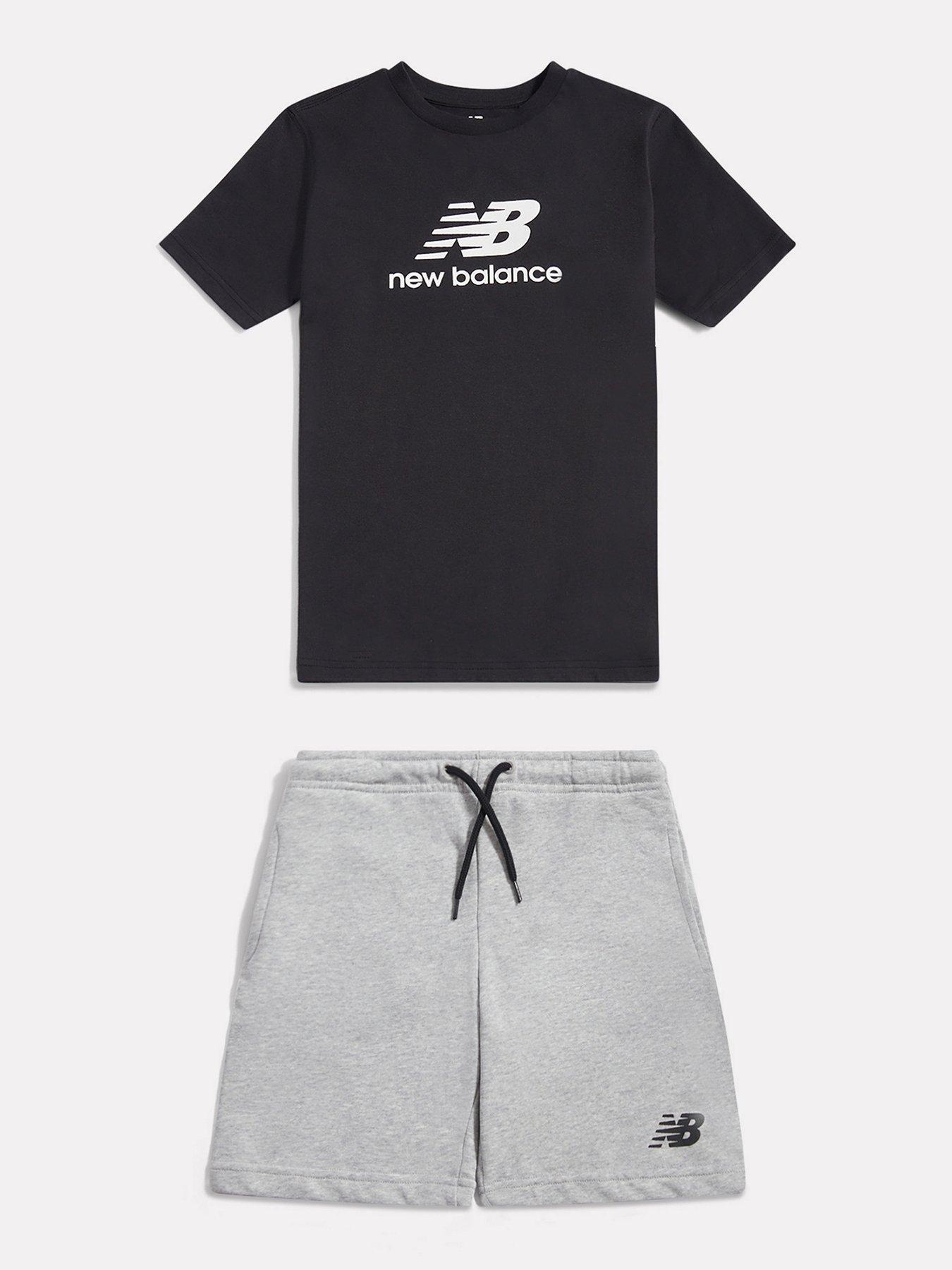 New Balance Junior Boys Stacked Logo Tee And Short Set - Grey