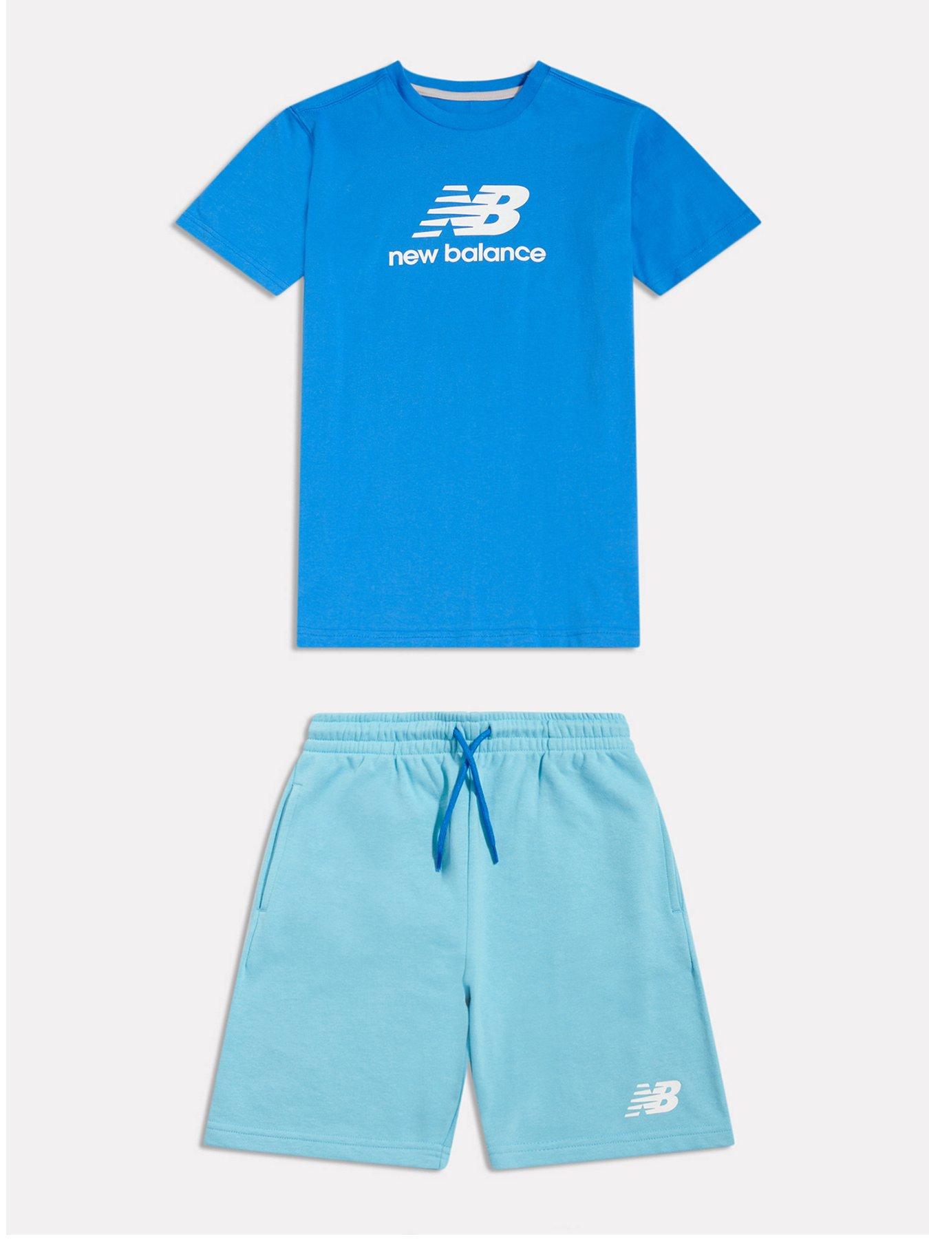 New Balance Junior Boys Stacked Logo Tee And Short Set - Blue