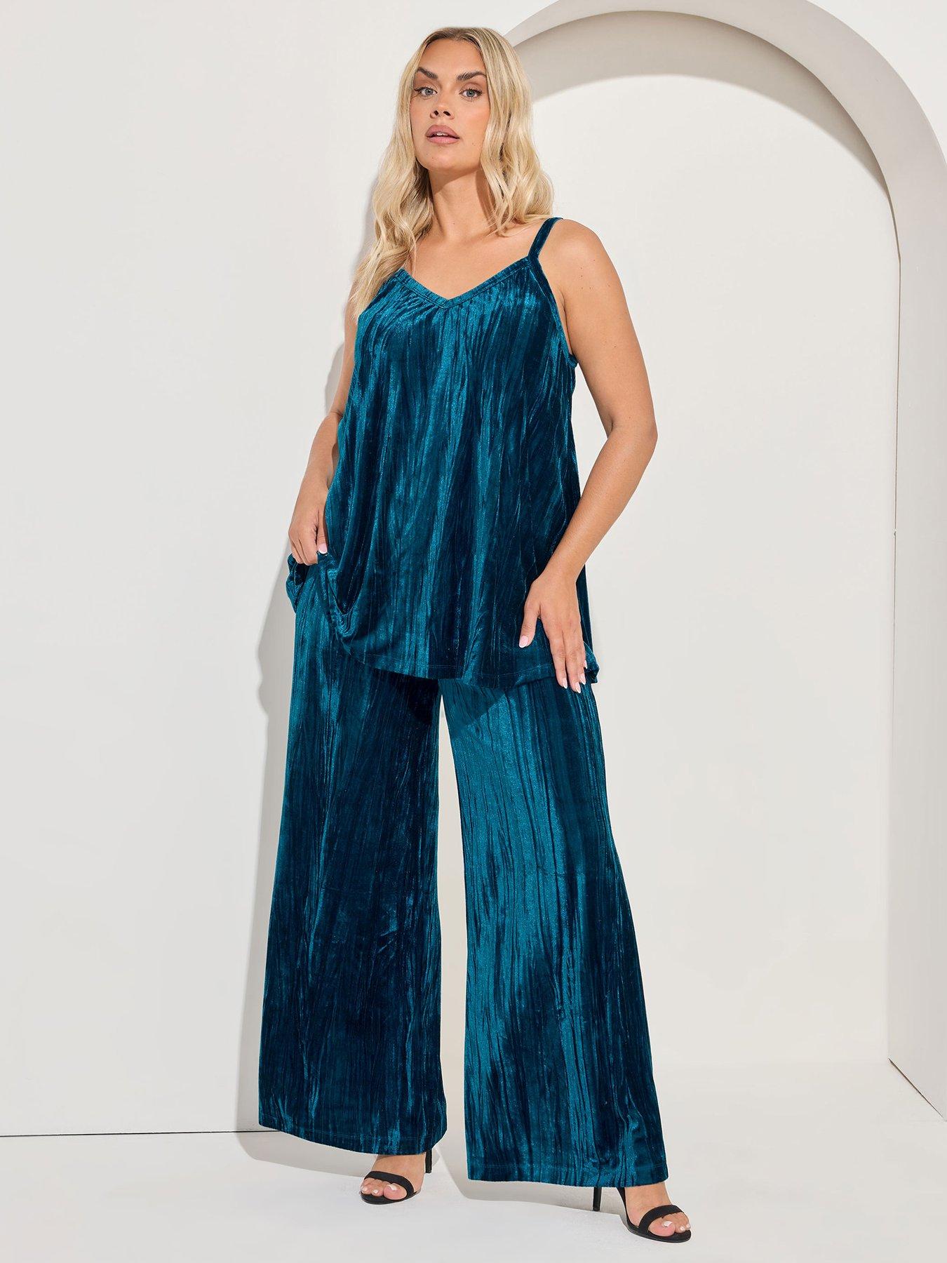 Image 3 of 4 of Yours Curve Crushed Velour Cami - Blue