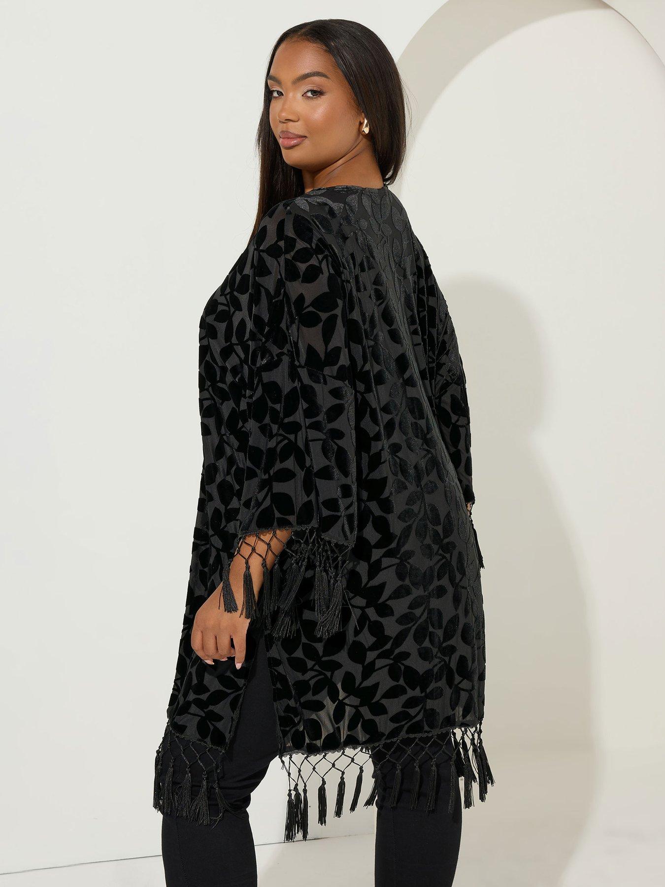 Image 2 of 4 of Yours Curve Devore Cover Up - Black