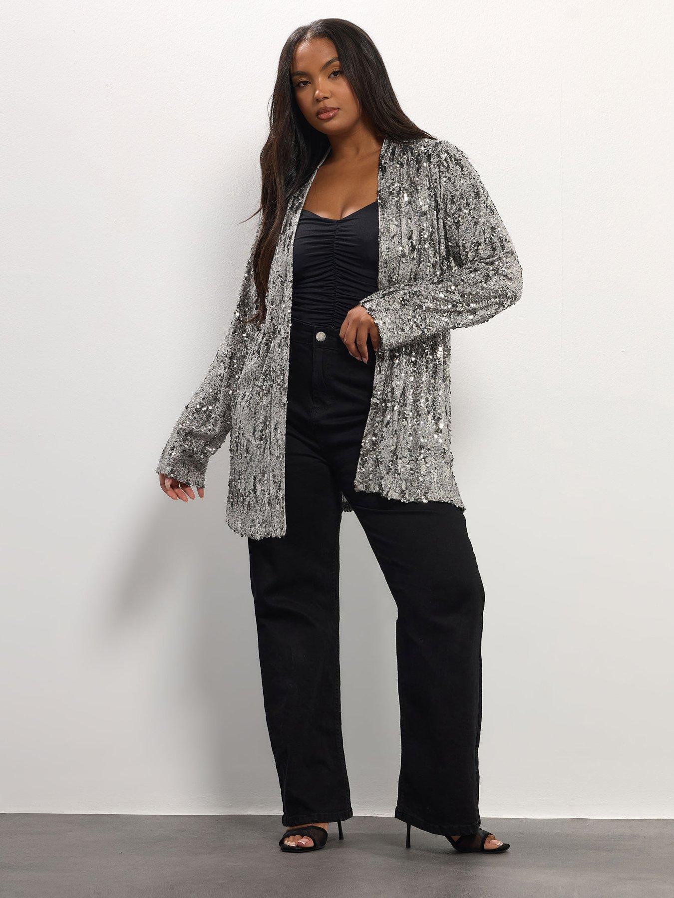 Image 3 of 4 of Yours Curve Sequin Cover Up - Silver