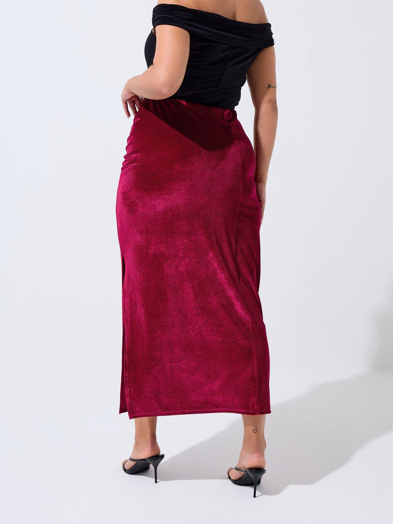 Image 2 of 4 of Yours Curve Velour Skirt - Red