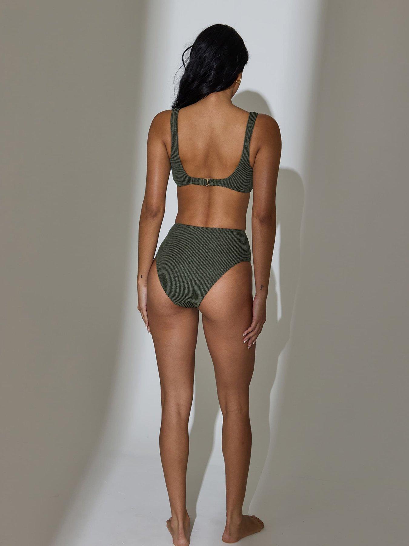 Image 2 of 2 of South Beach Crinkle Stripe Ring Decal Bikini Top - Khaki