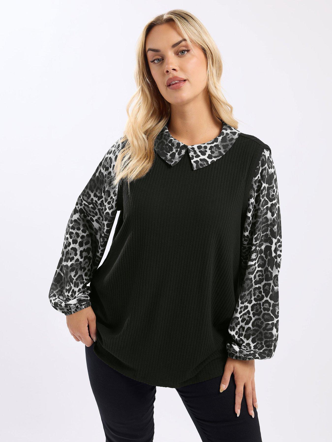 yours-curve-leopard-print-brushed-top-black
