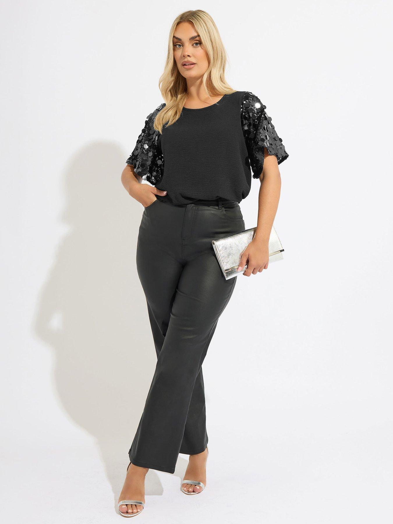 Image 3 of 4 of Yours Curve Sequin Short Sleeve Blouse - Black