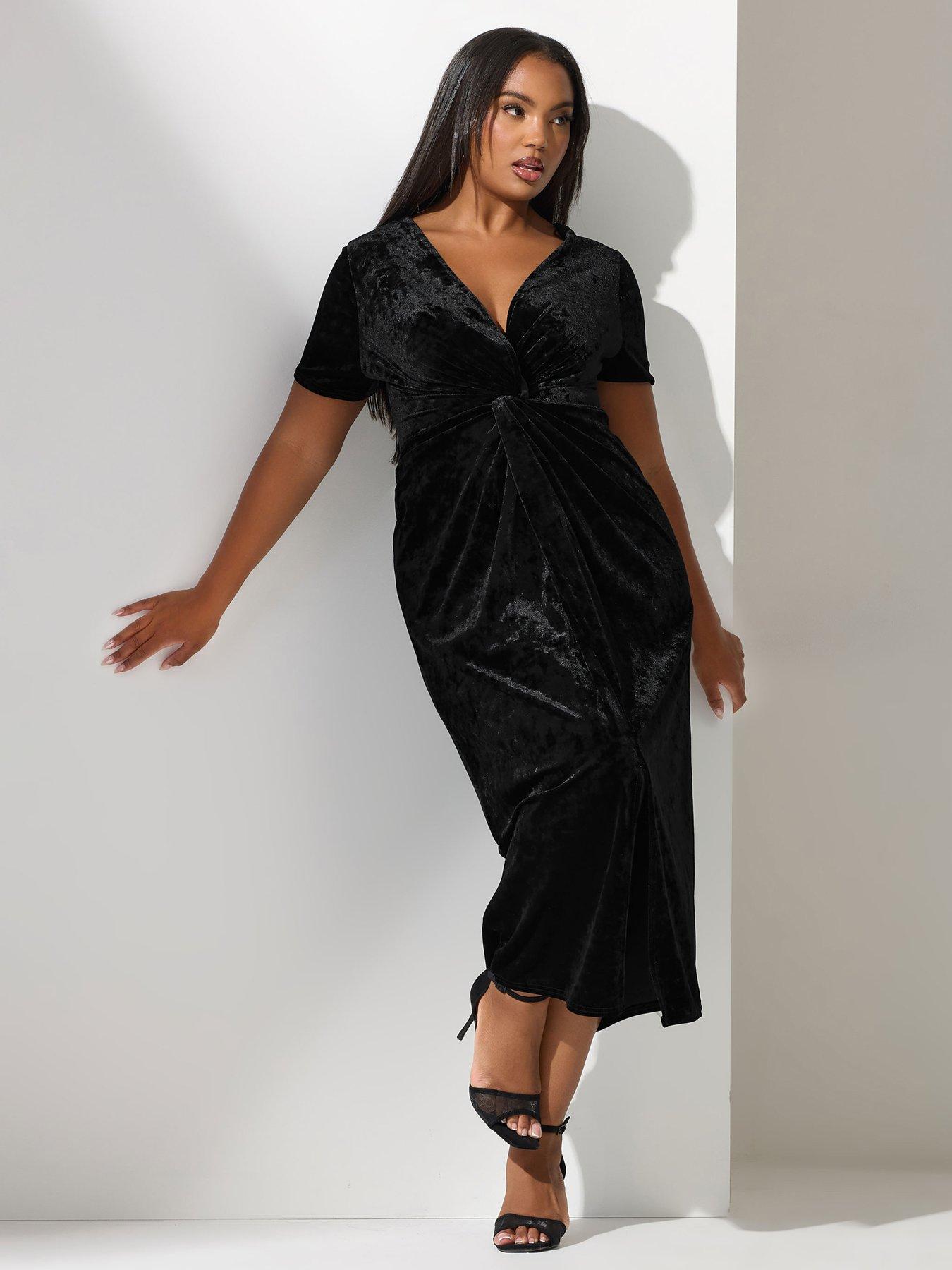 Yours Curve Velvet Knot Dress - Black