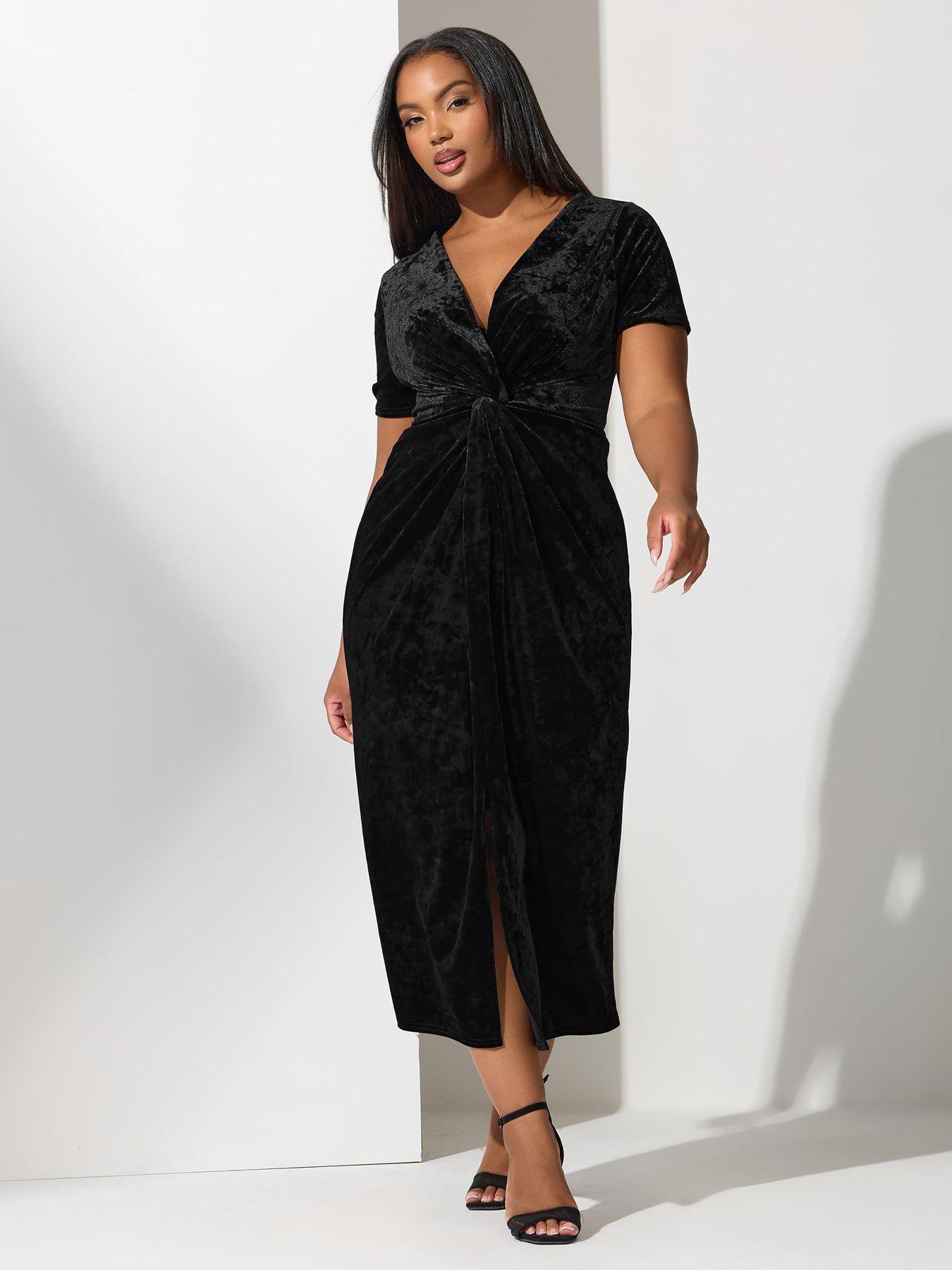 Image 3 of 4 of Yours Curve Velvet Knot Dress - Black