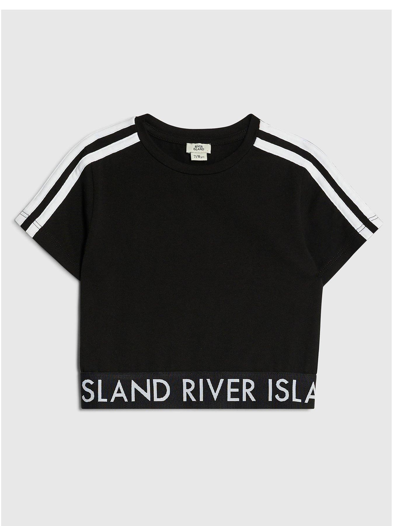 River Island Older Girls Side Stripe Waistband Top - Black
