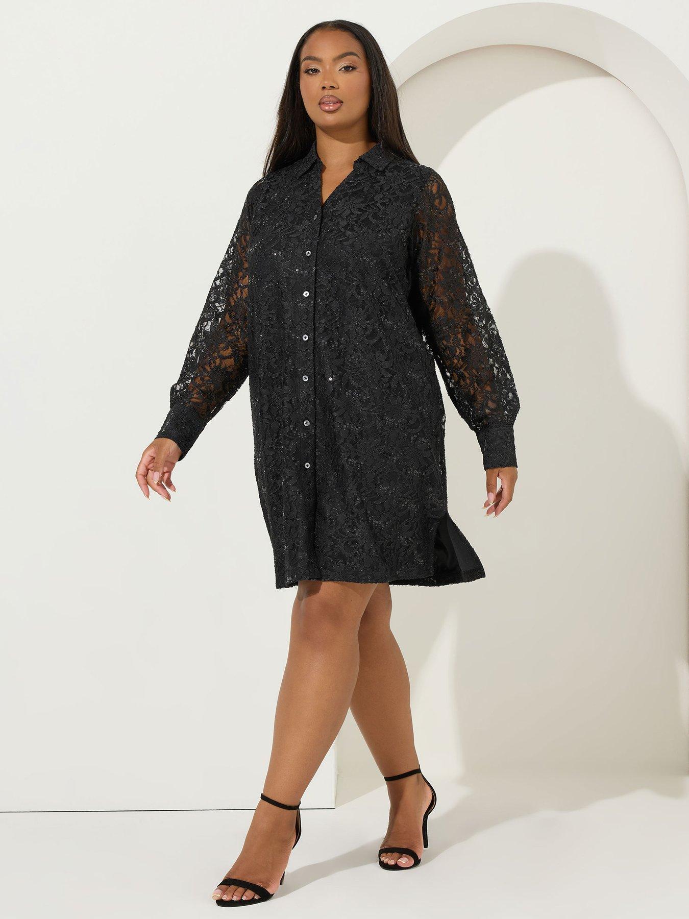 Yours Curve Lace Shirt Dress - Black