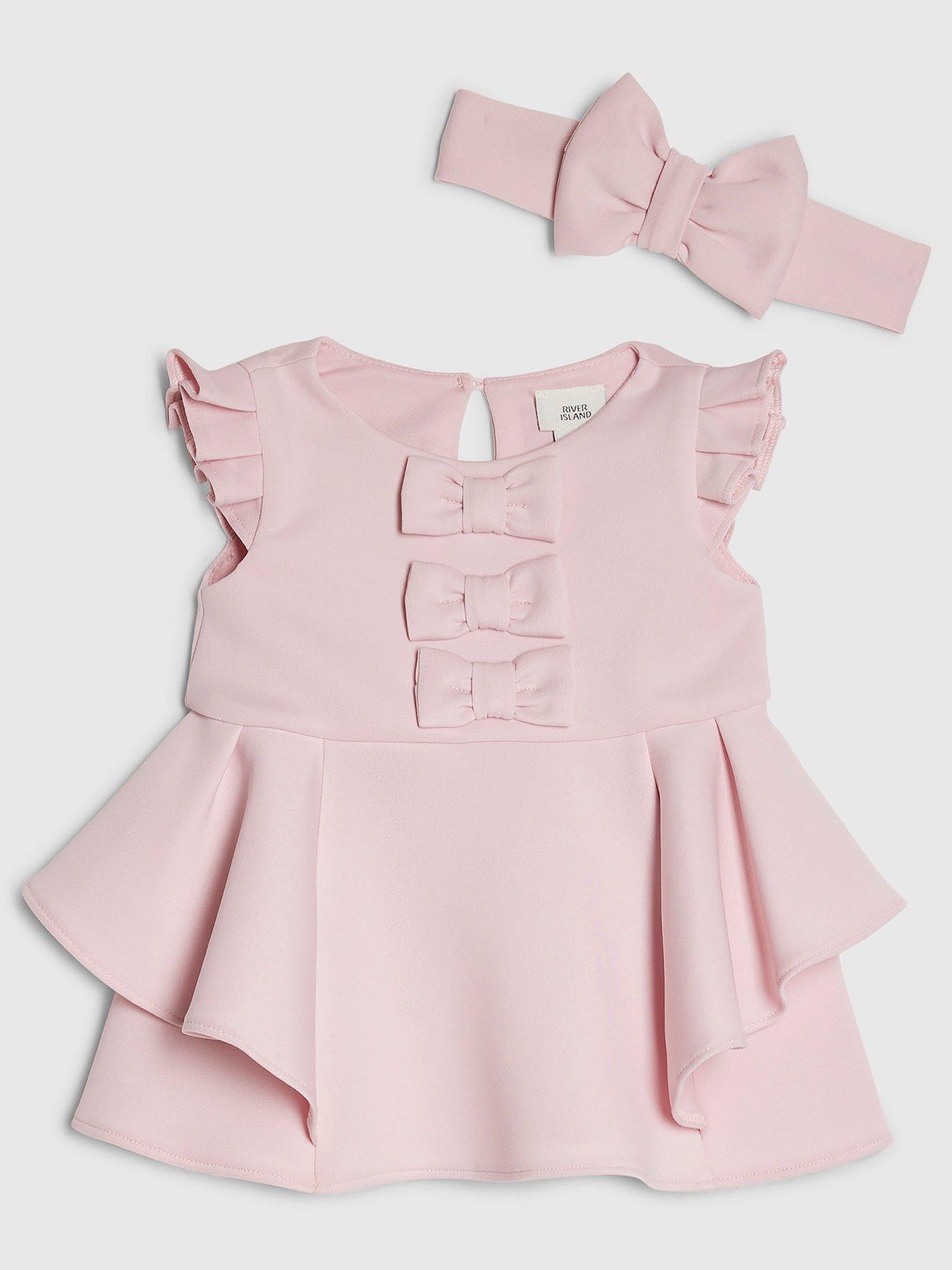 River Island Baby Girls Frill Sleeve Bow Dress Set - Pink