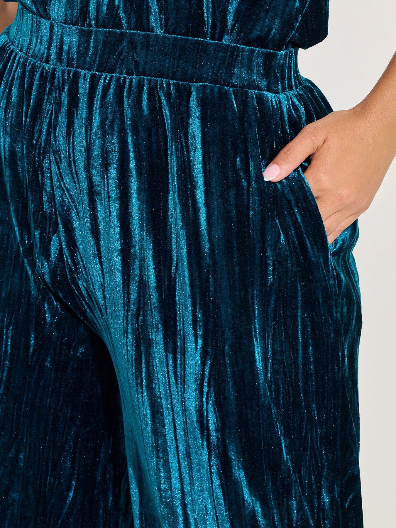 yours-curve-crushed-velour-wide-leg-trouser-blueoutfit