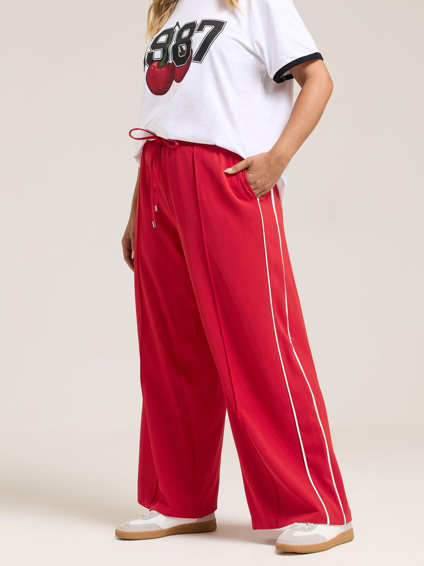 Yours Curve Side Stripe Pull On Trouser - Red