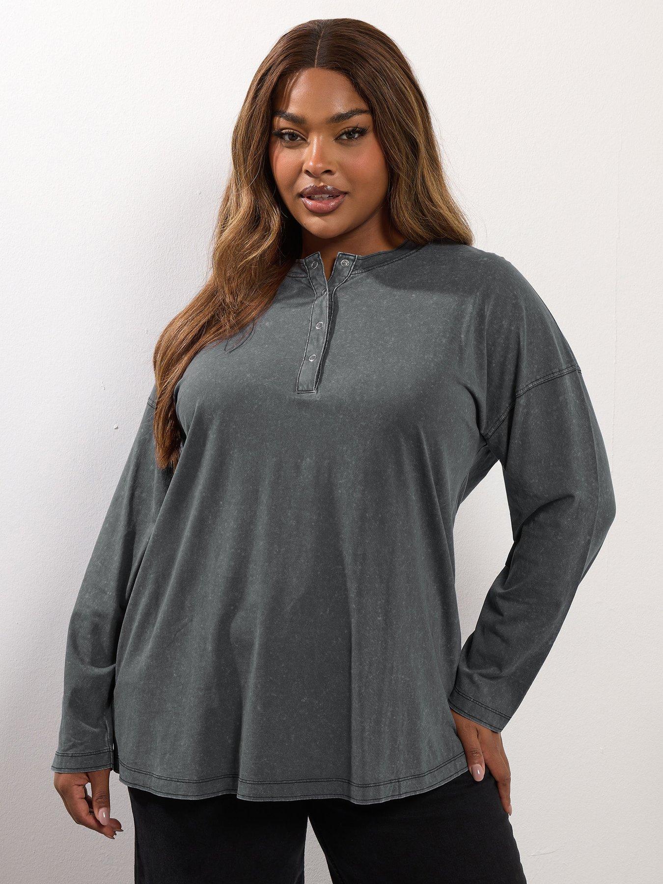 yours-curve-acid-wash-henley-top-grey