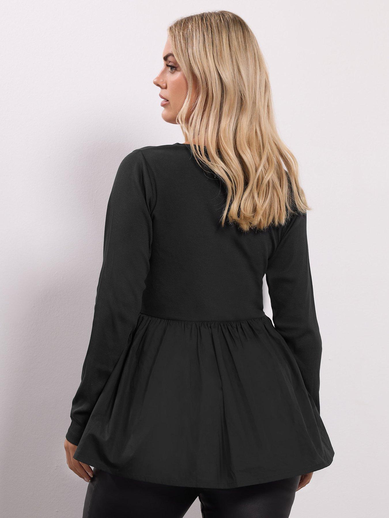yours-curve-long-sleeve-ribbed-mixed-peplum-top-blackstillFront