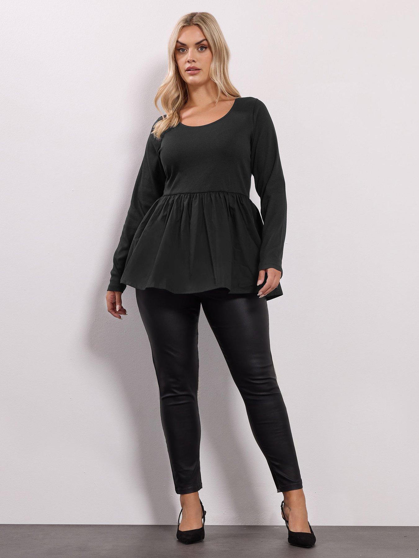 yours-curve-long-sleeve-ribbed-mixed-peplum-top-blackback