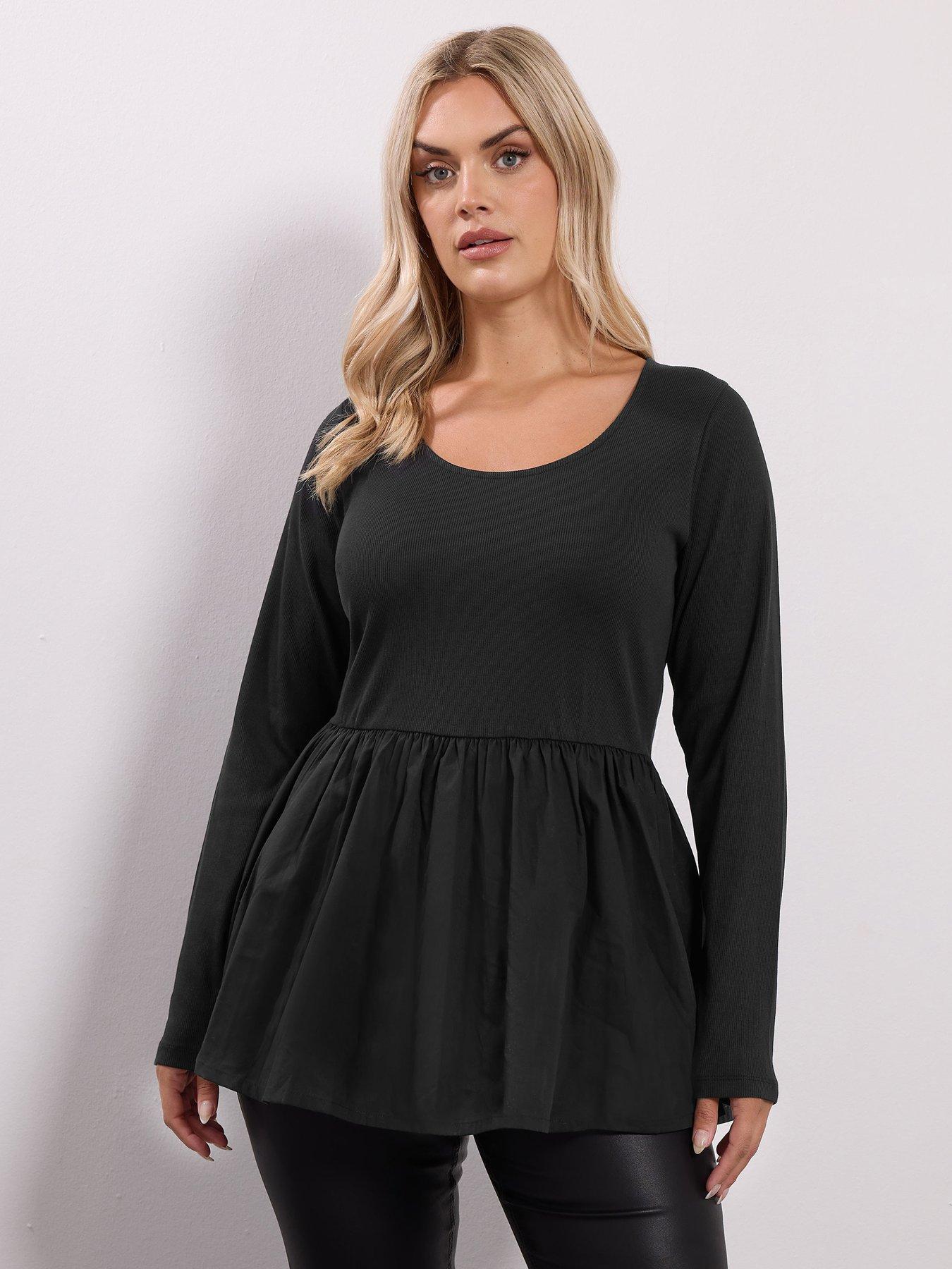 yours-curve-long-sleeve-ribbed-mixed-peplum-top-blackoutfit