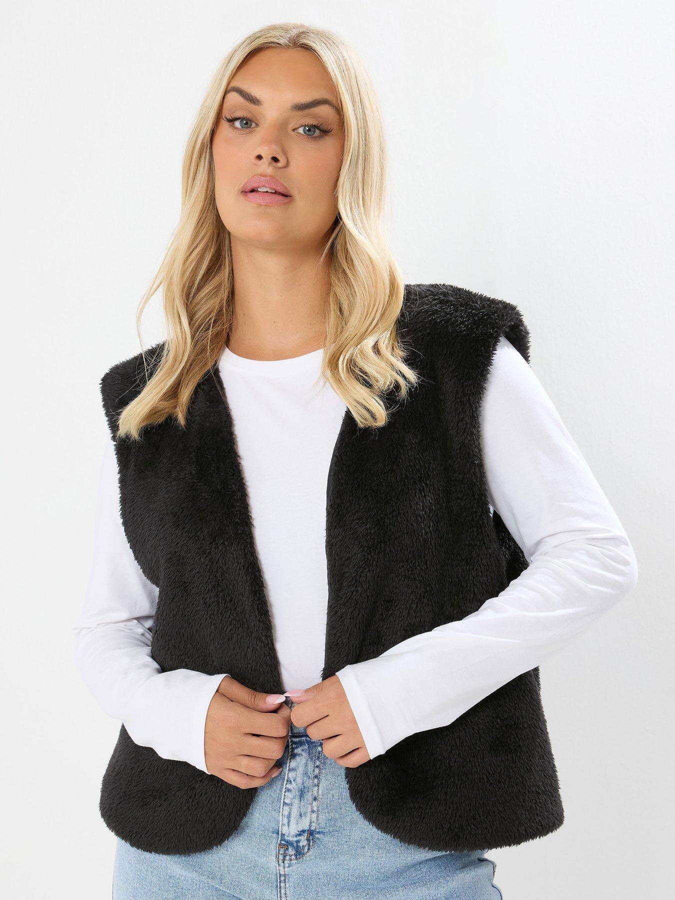 yours-curve-feather-fleece-gilet-black
