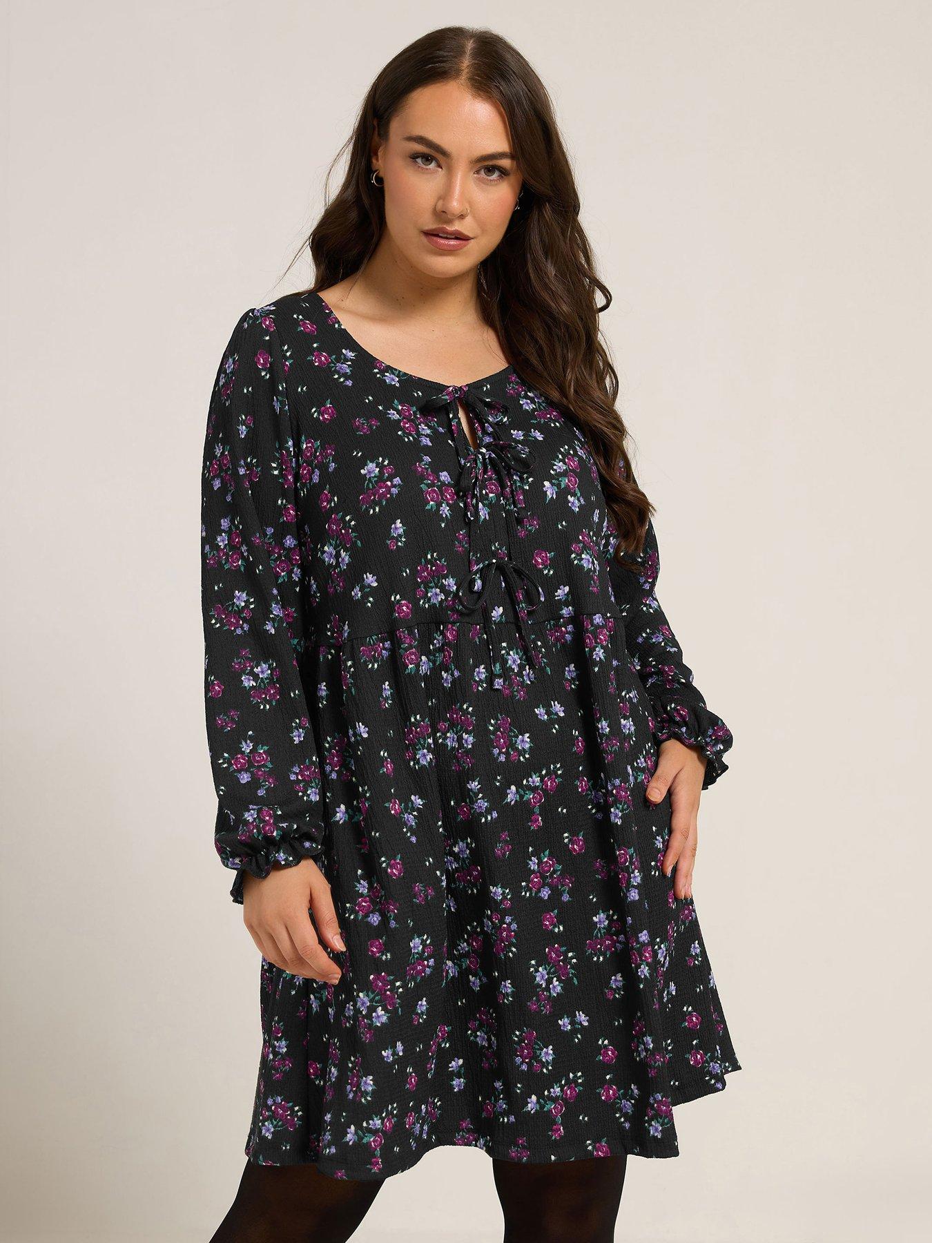 Image 1 of 4 of Yours Curve Tie Front Dress - Purple
