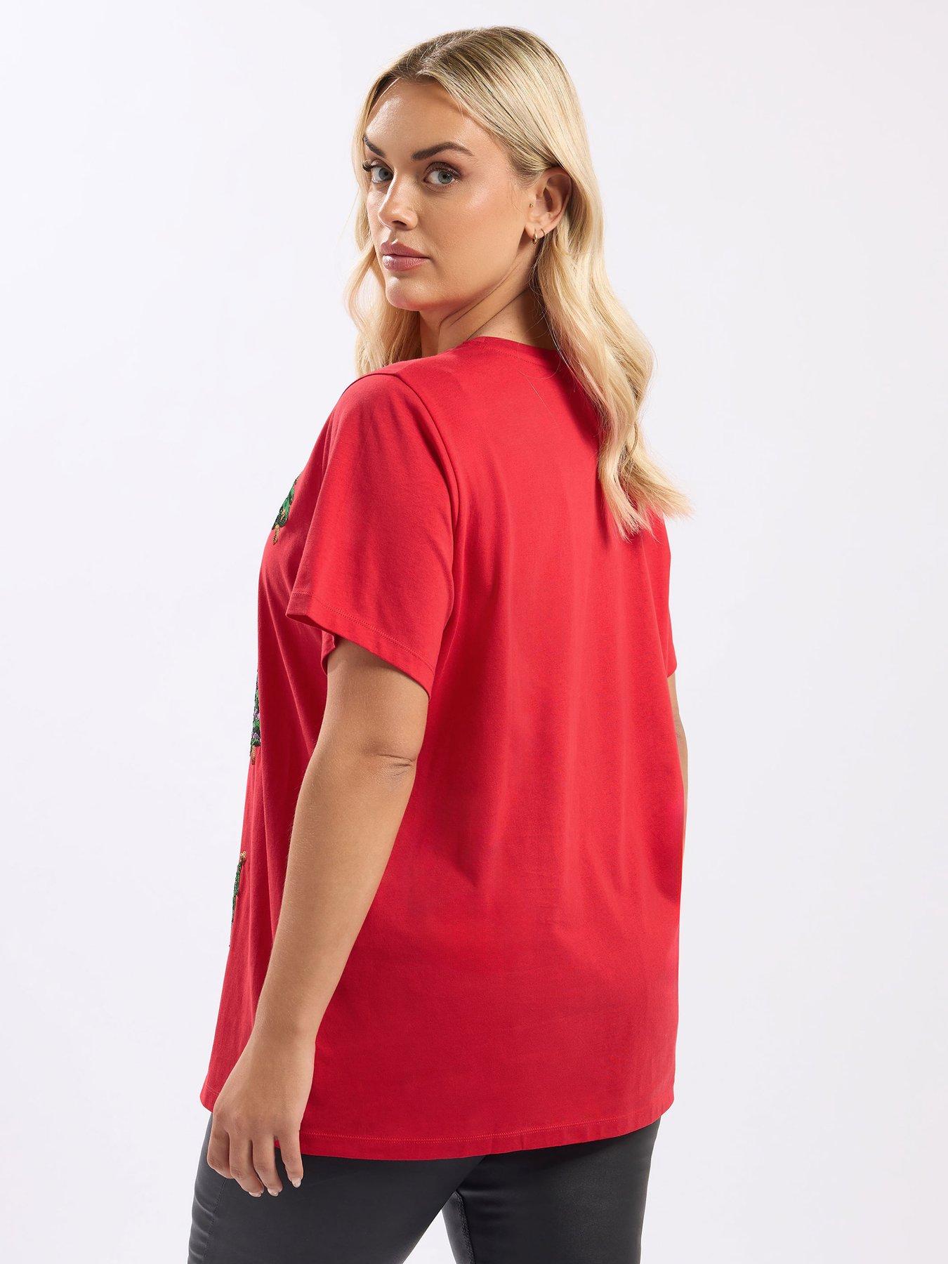 yours-curve-short-sleeve-sequin-novelty-t-shirt-redstillFront